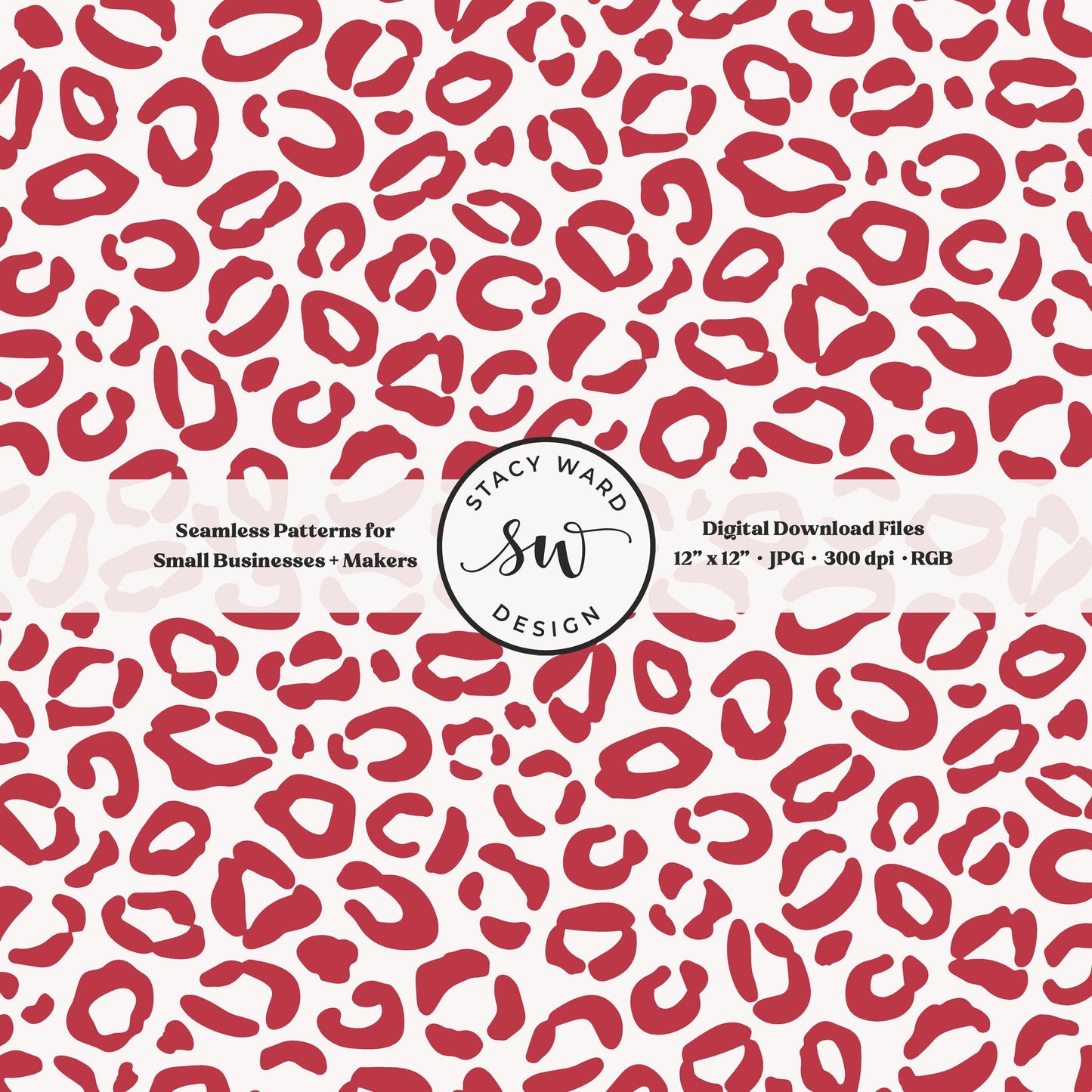 Hand drawn leopard print seamless pattern in summer watermelon red on off white whimsical preppy animal spots