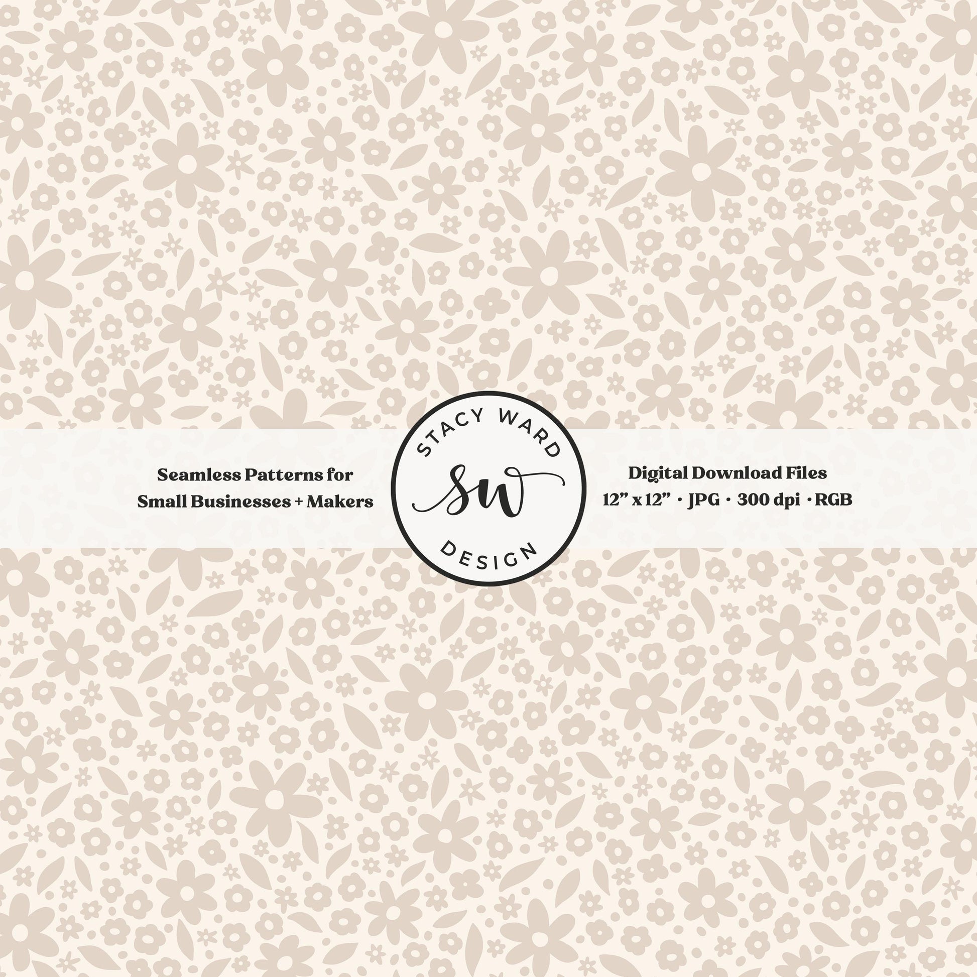 Hand drawn ditsy floral seamless pattern in muted soft brown on cream vintage cottagecore small dainty flowers