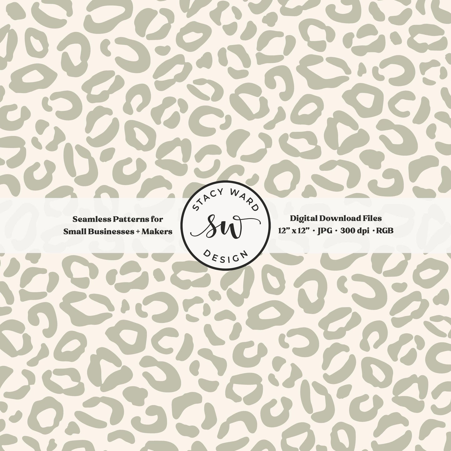 Hand drawn leopard print seamless pattern in soft dusty sage on cream modern minimal animal spots