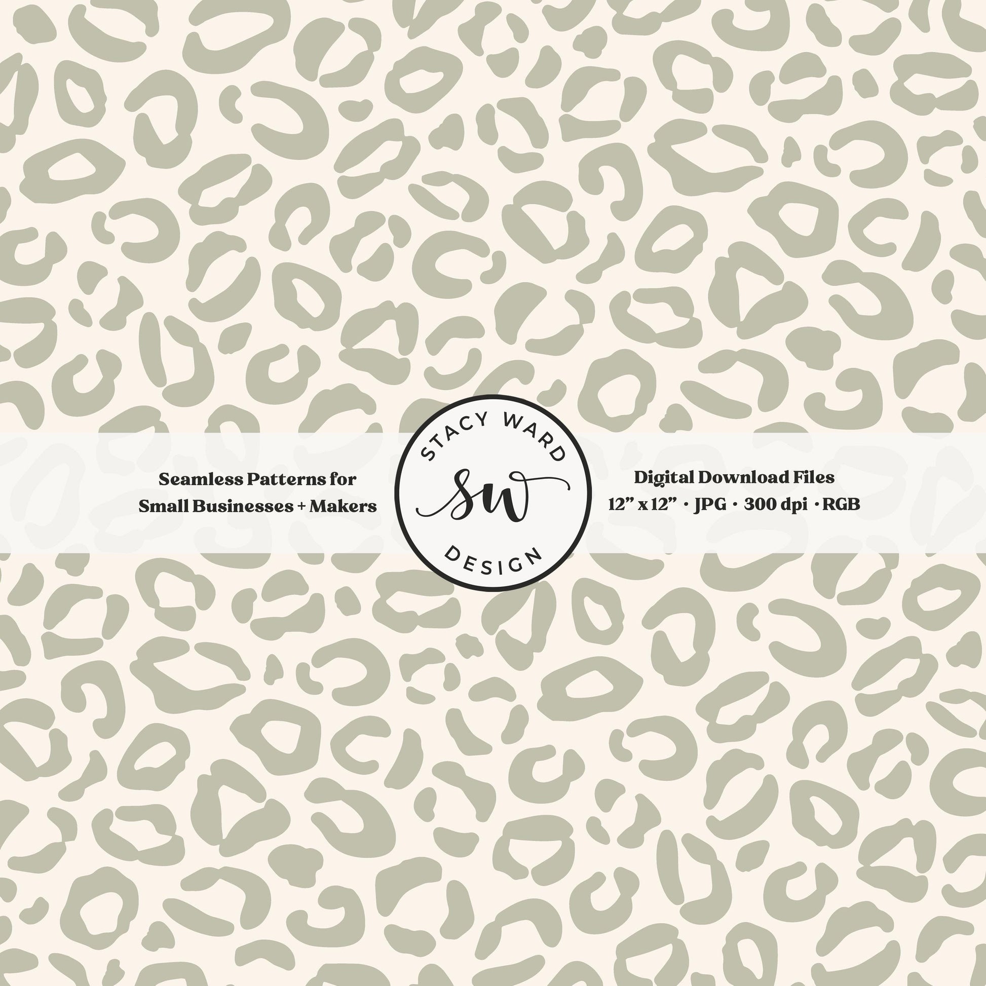 Hand drawn leopard print seamless pattern in soft dusty sage on cream modern minimal animal spots