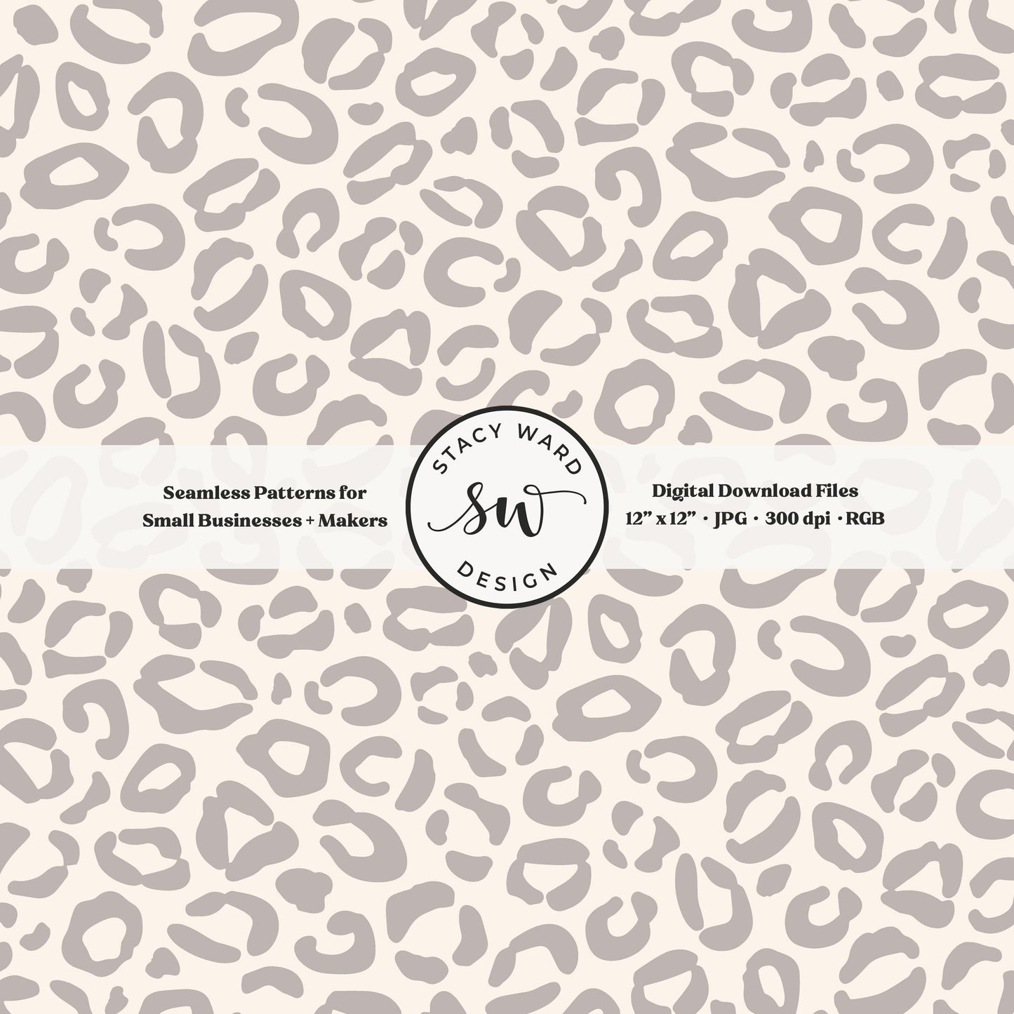Hand drawn leopard print seamless pattern in neutral grayish brown on cream traditional minimal animal spots