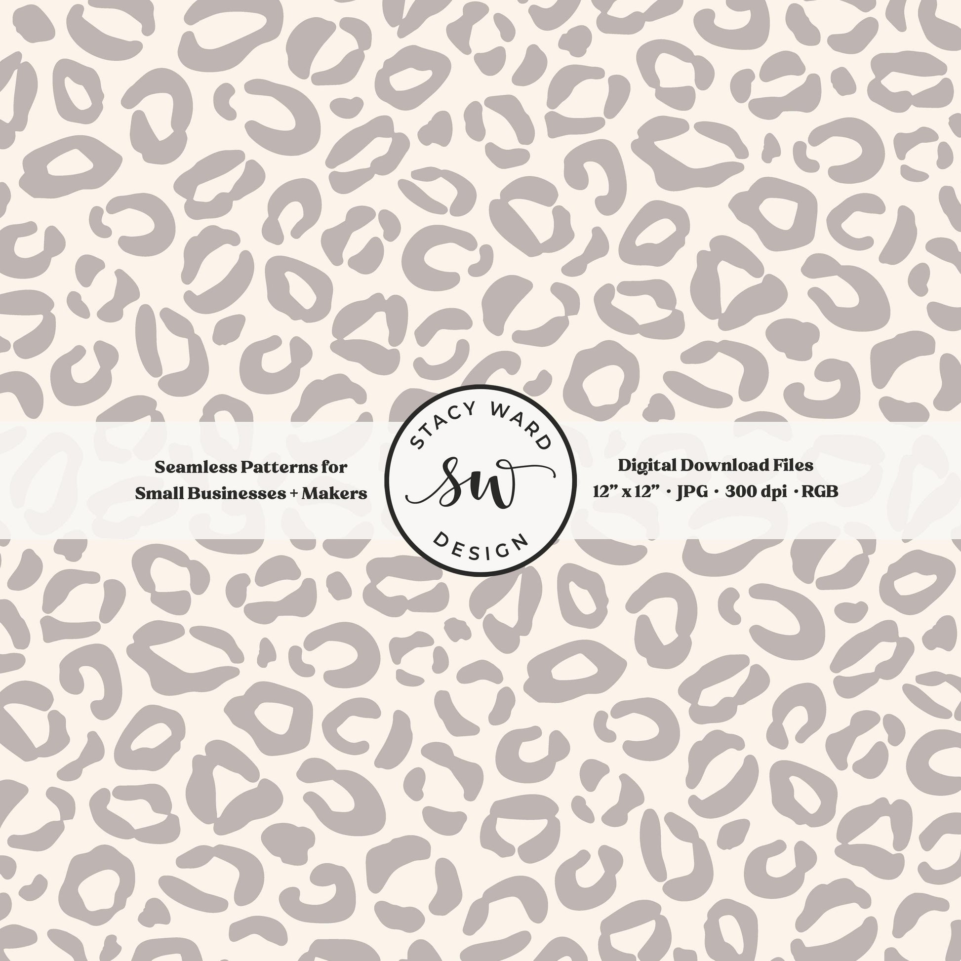 Hand drawn leopard print seamless pattern in neutral grayish brown on cream traditional minimal animal spots