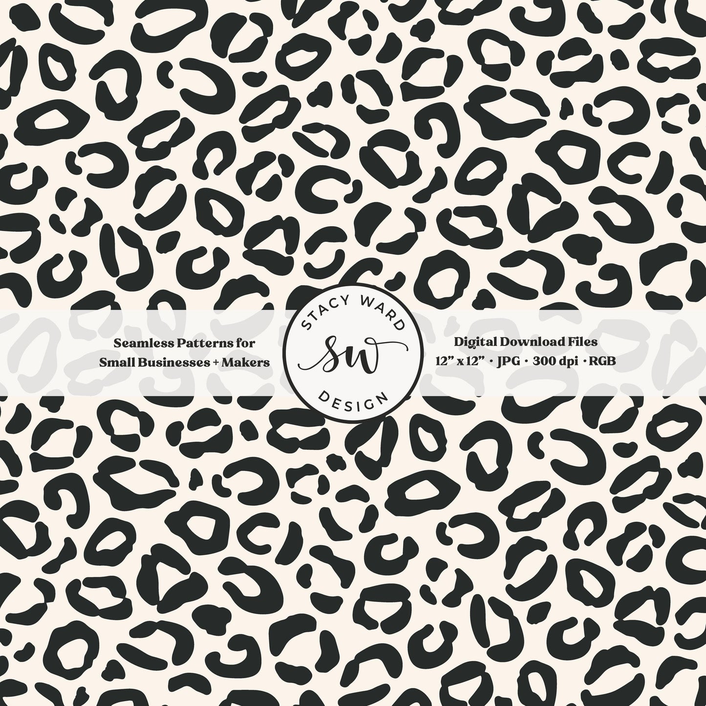 Hand drawn leopard print seamless pattern in bold dark graphite on cream modern preppy animal spots