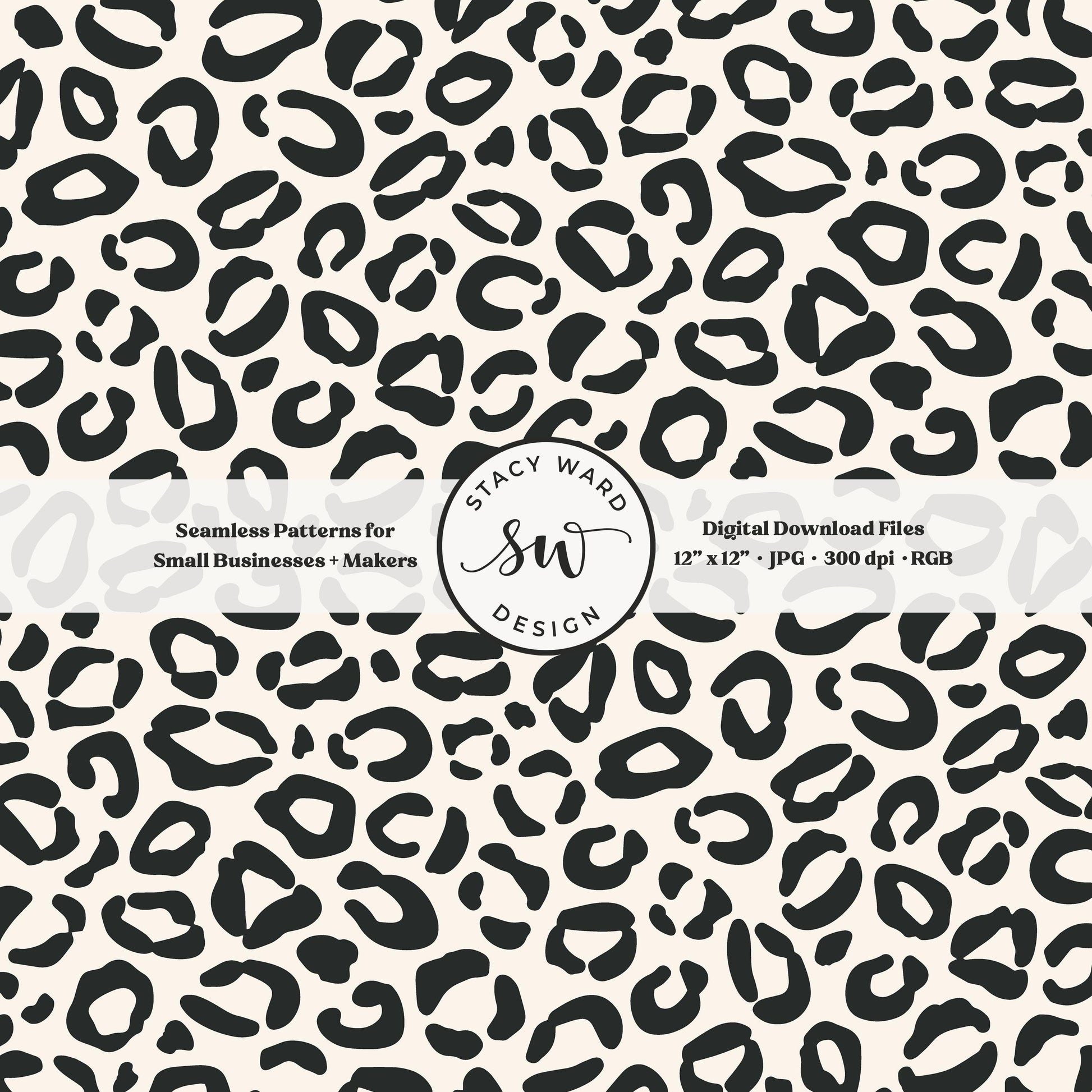 Hand drawn leopard print seamless pattern in bold dark graphite on cream modern preppy animal spots