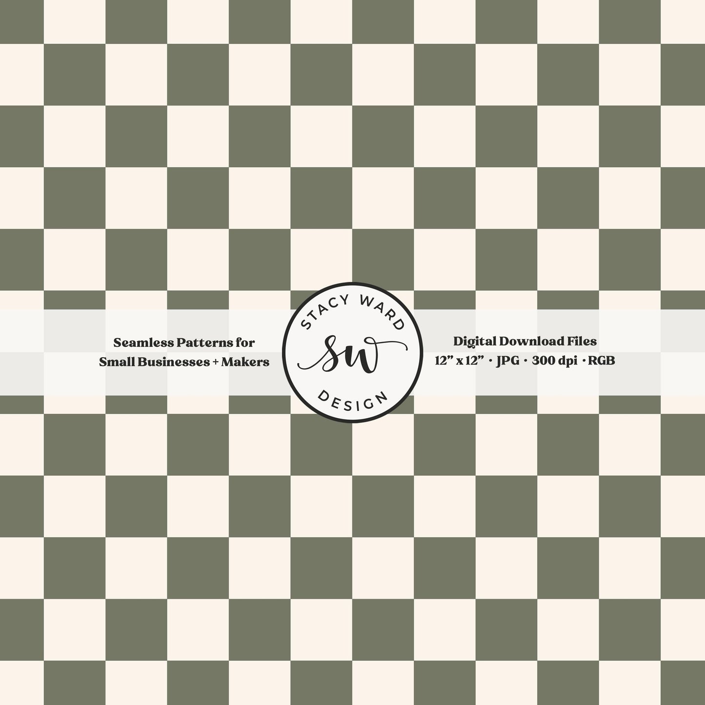 Traditional checked seamless pattern in earth tone camouflage green and cream classic grandmillennial checkered
