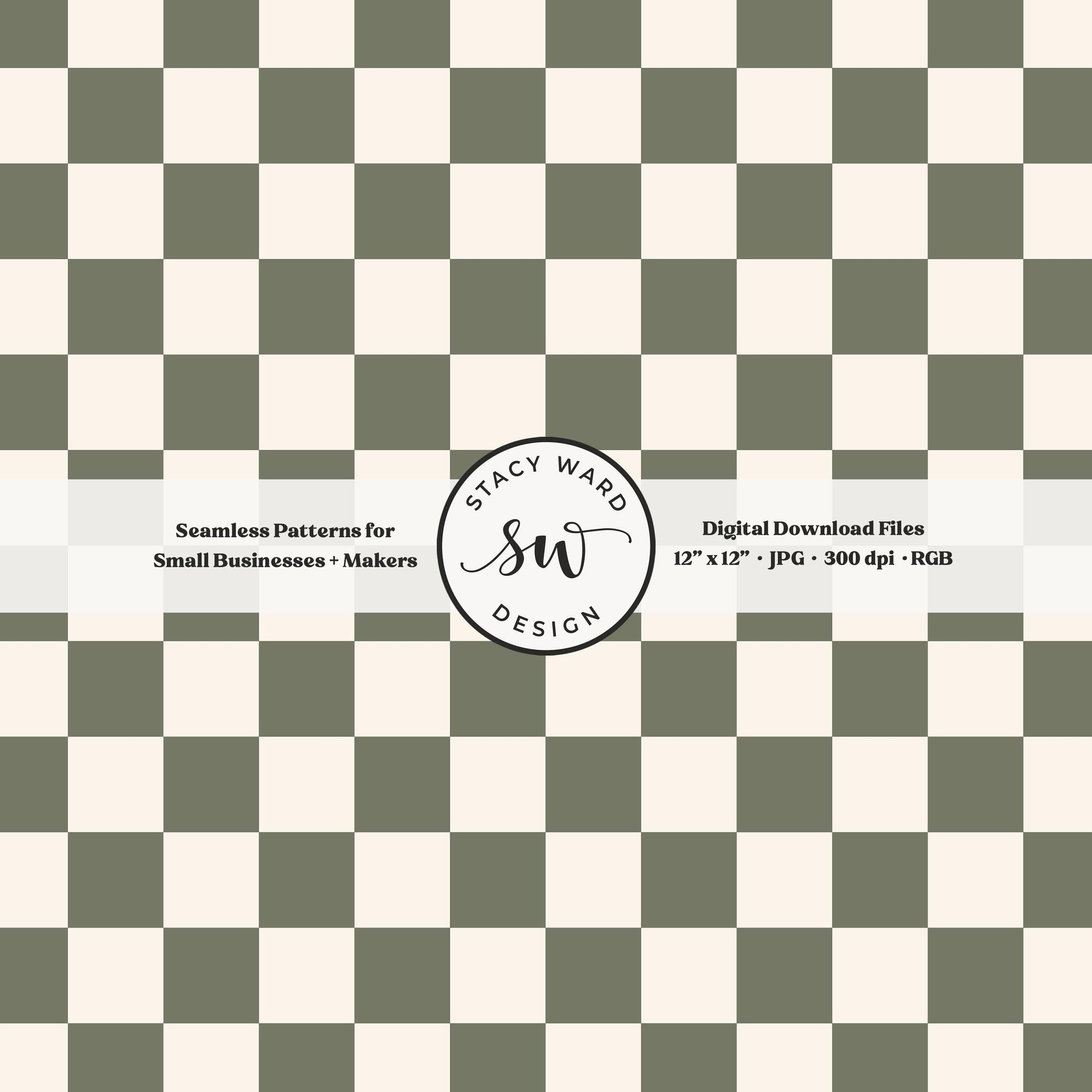 Traditional checked seamless pattern in earth tone camouflage green and cream classic grandmillennial checkered