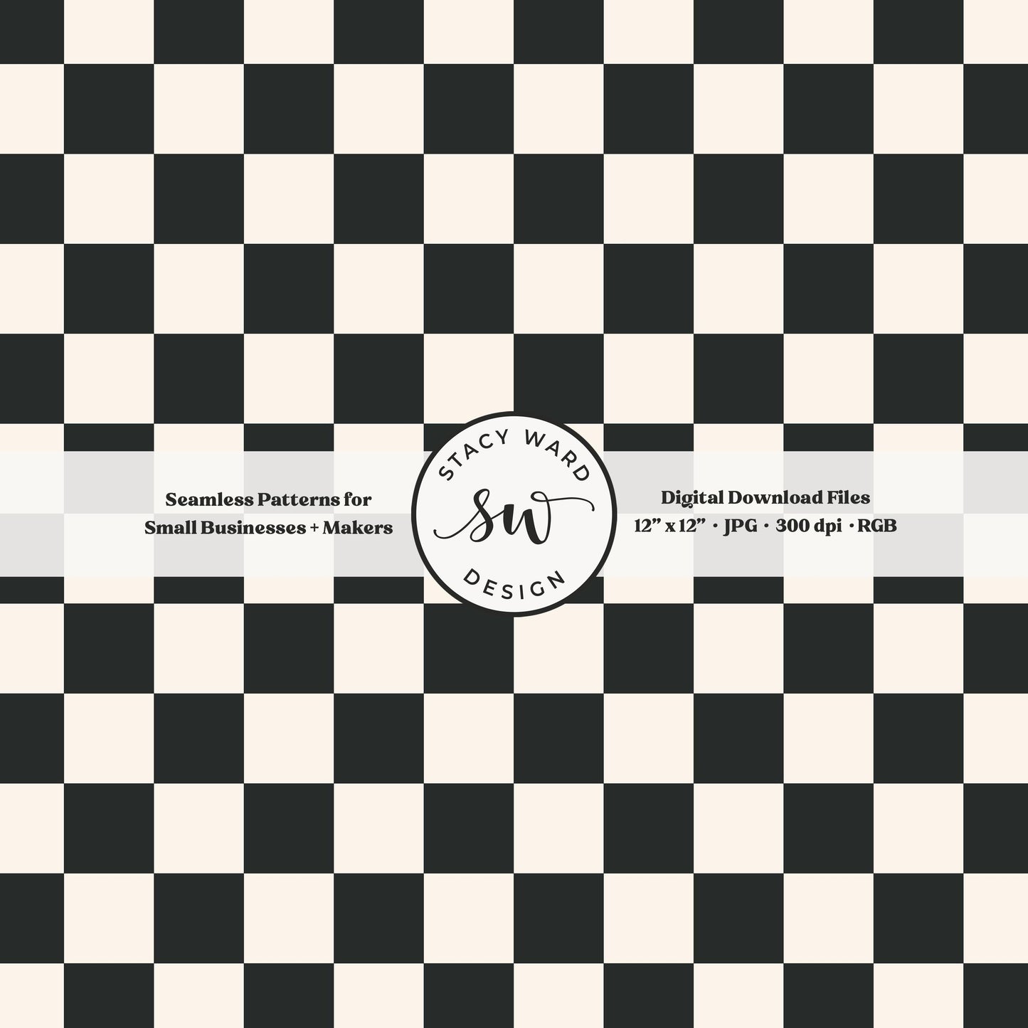 Traditional checked seamless pattern in bold dark graphite and cream retro racetrack checkered flag