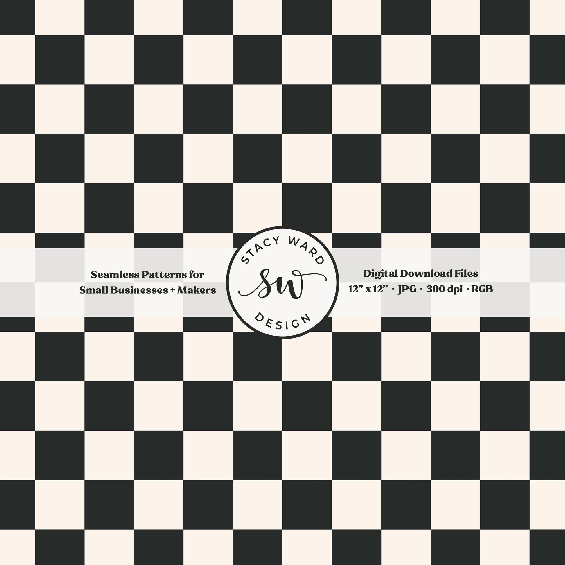 Traditional checked seamless pattern in bold dark graphite and cream retro racetrack checkered flag