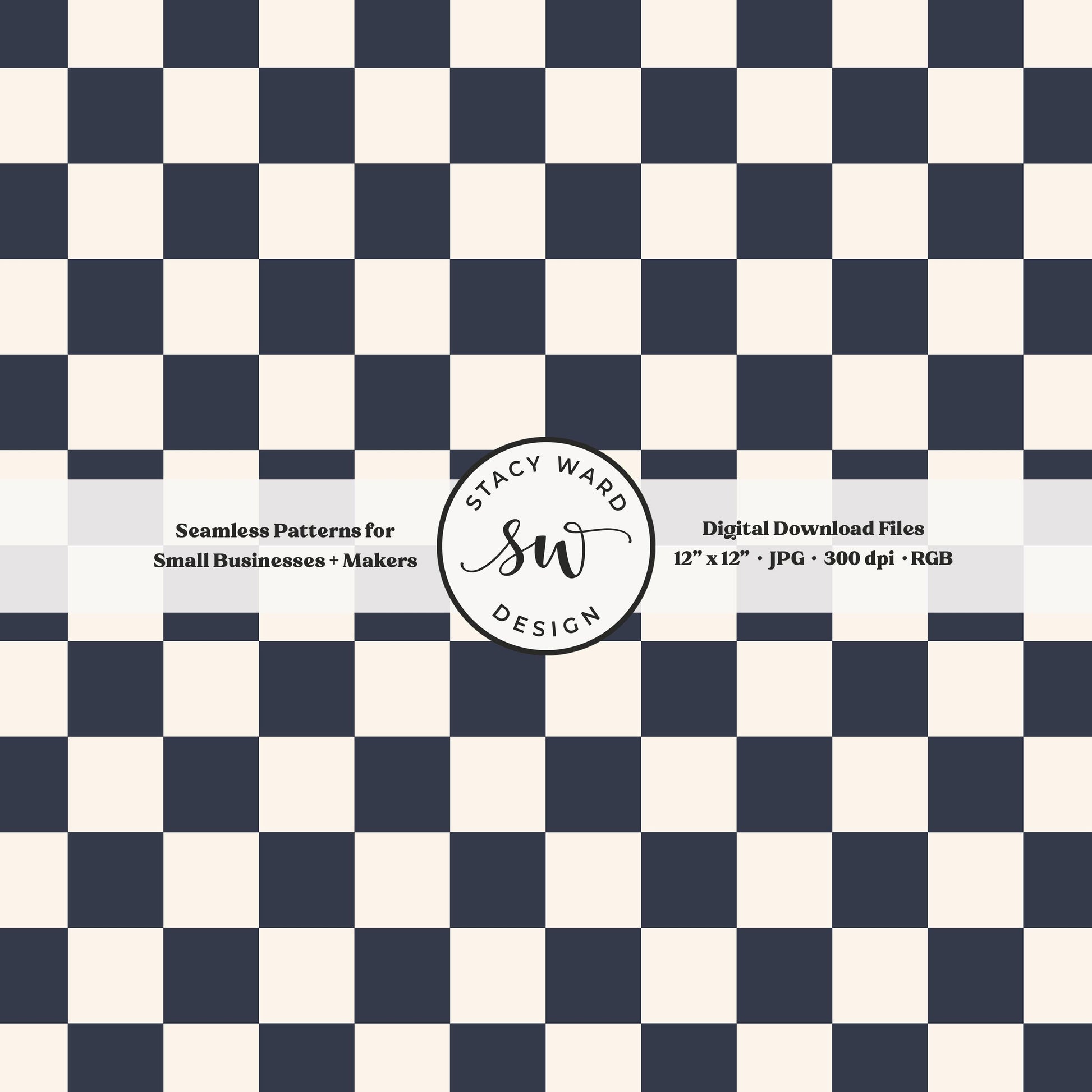 Traditional checked seamless pattern in dark indigo blue and off white classic nautical checkered