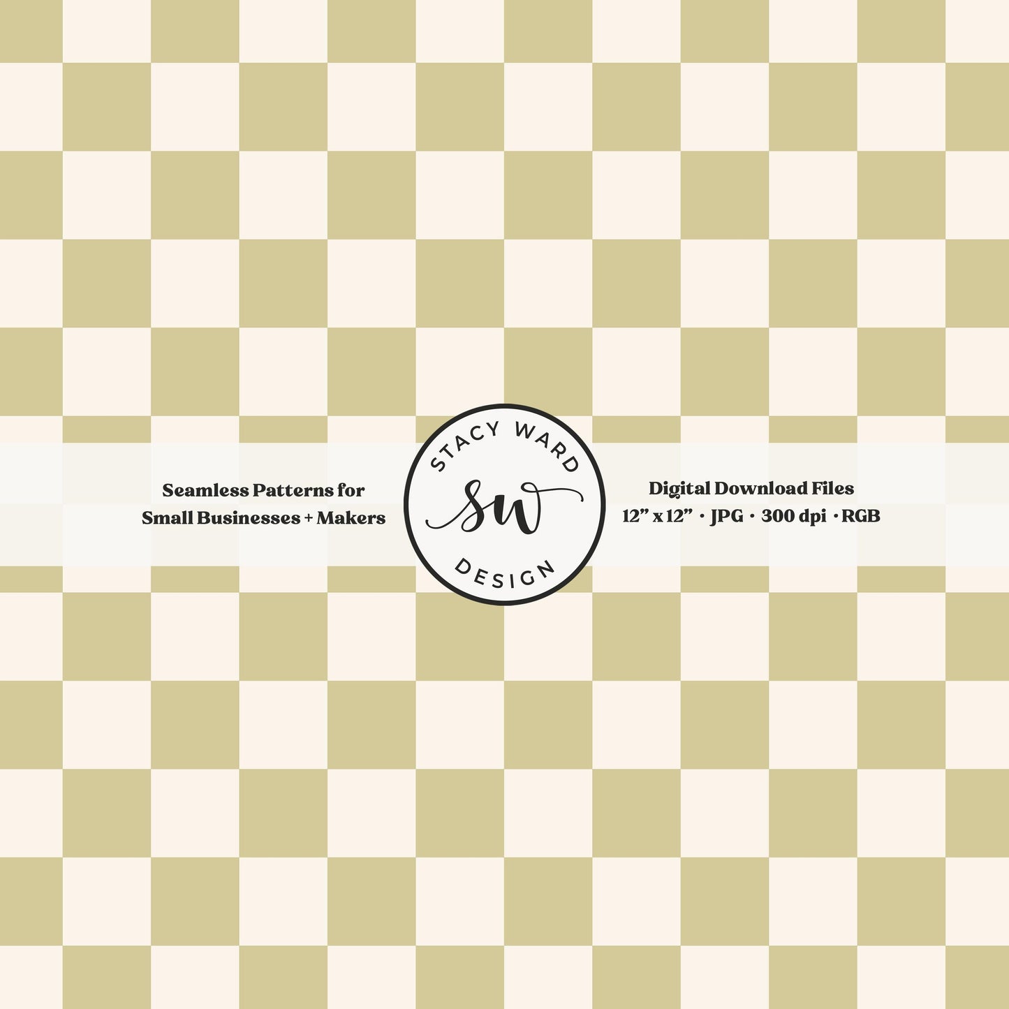 Traditional checked seamless pattern in earth tone yellowish green and cream whimsical minimal checkered
