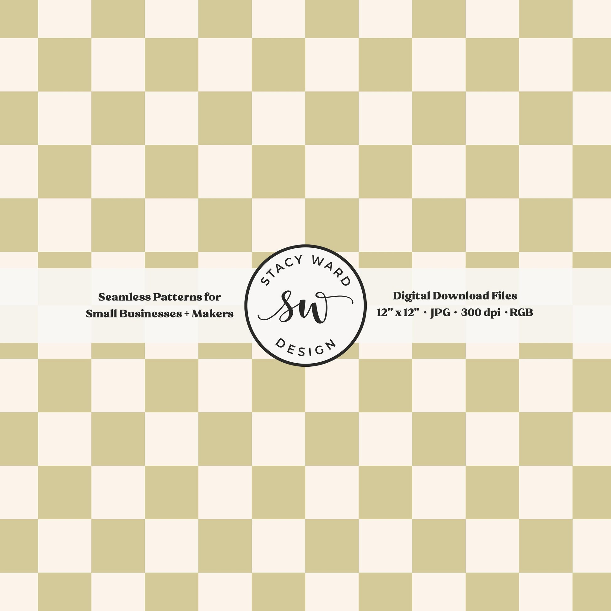 Traditional checked seamless pattern in earth tone yellowish green and cream whimsical minimal checkered