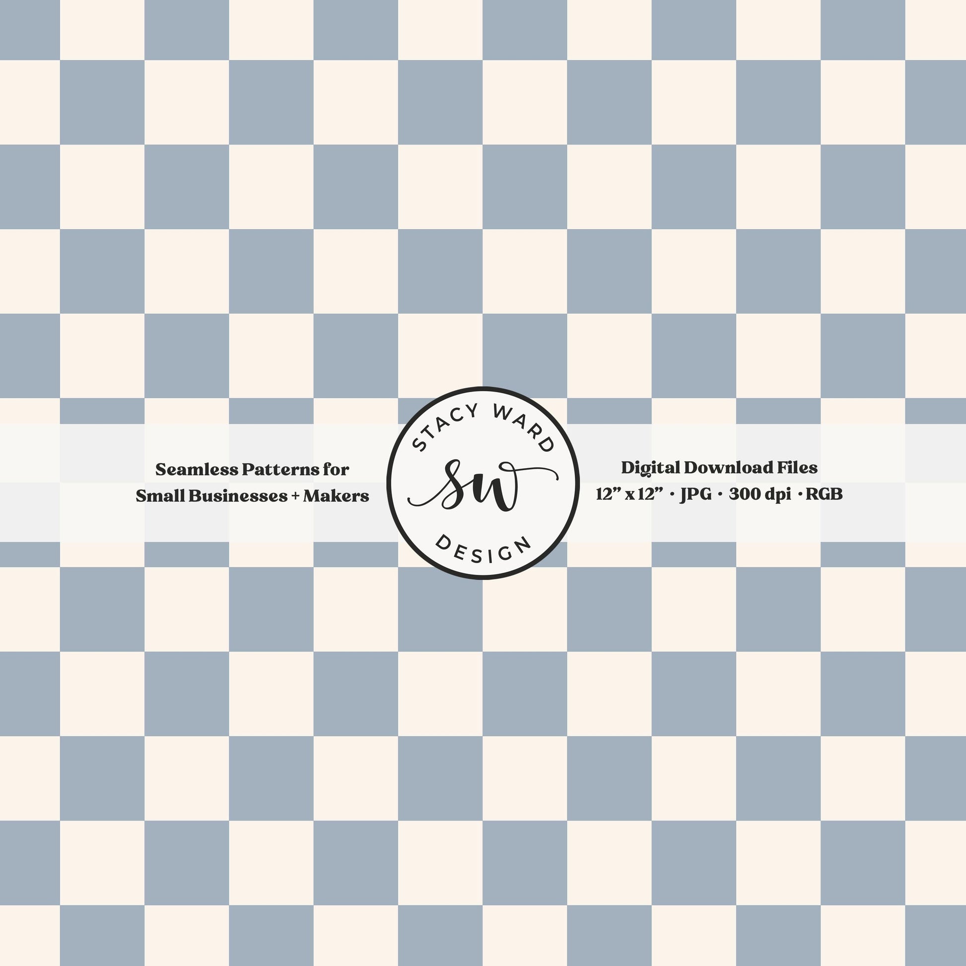 Traditional checked seamless pattern in dusty light steel blue and off white whimsical coastal checkered