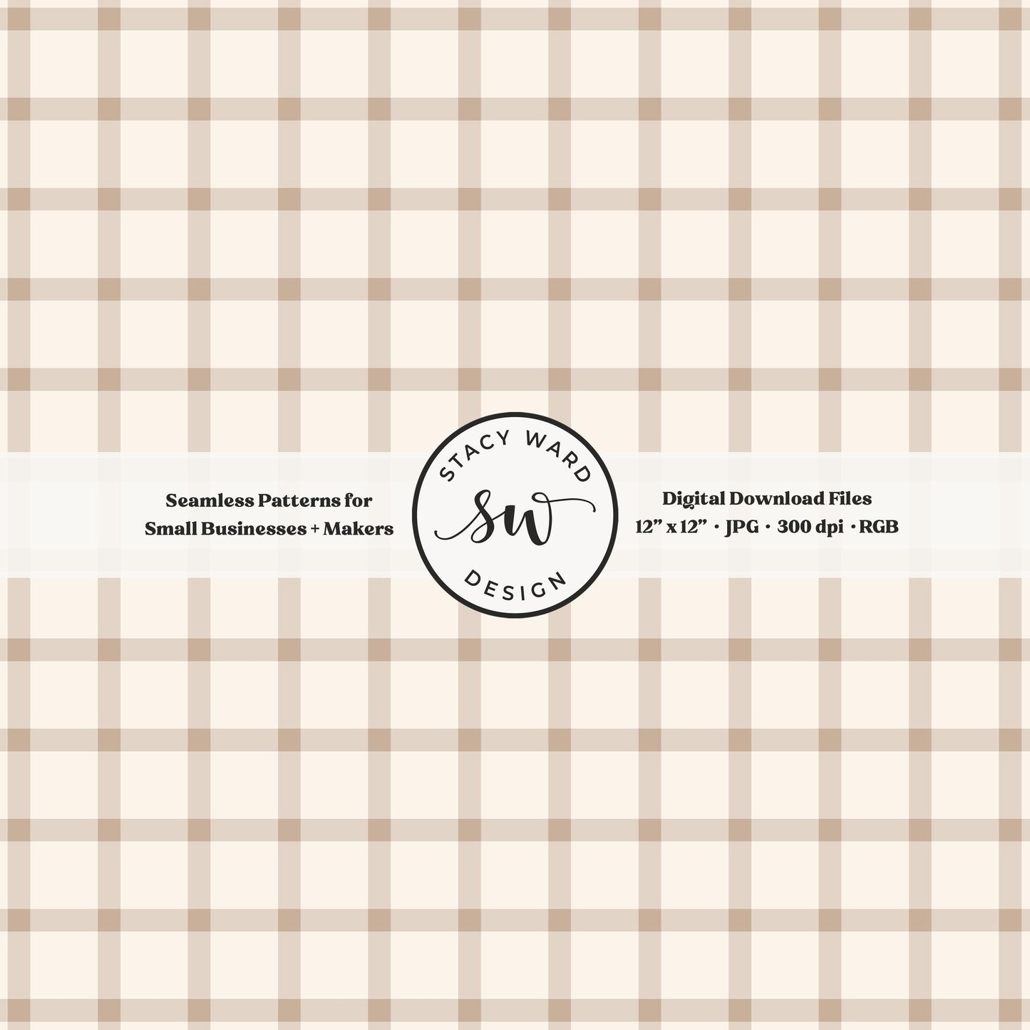 French windowpane gingham pattern in muted light brown and cream classic grandmillennial plaid