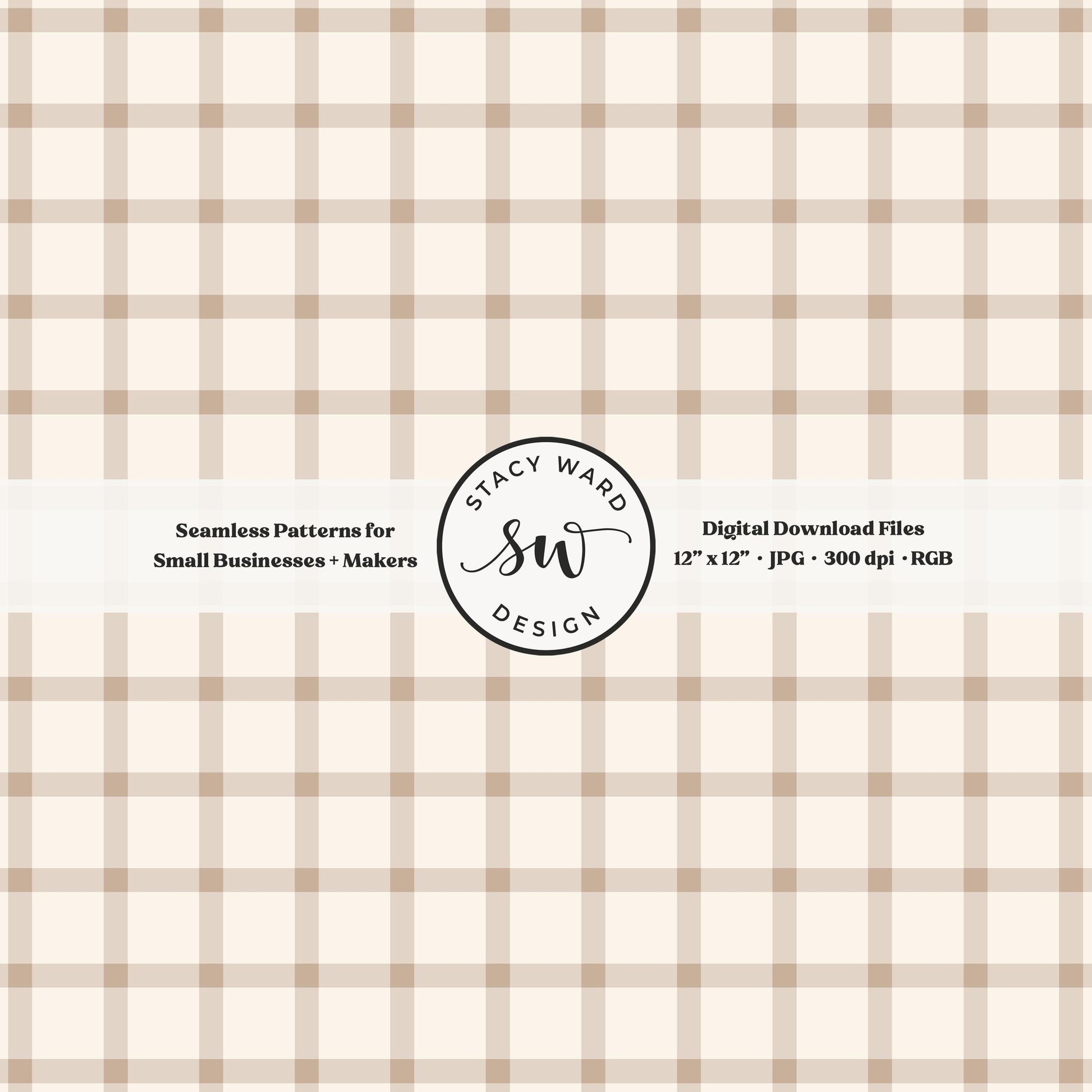 French windowpane gingham pattern in muted light brown and cream classic grandmillennial plaid