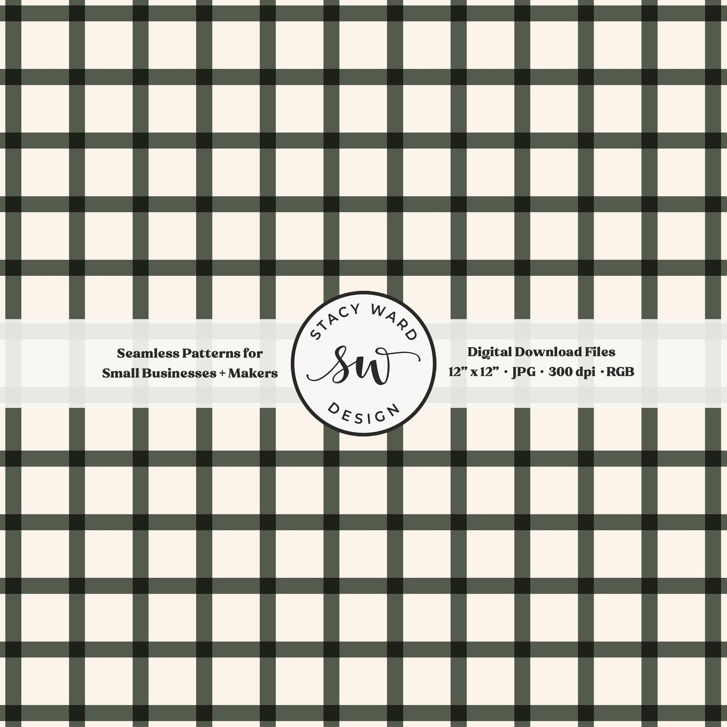 French windowpane gingham pattern in dark thyme green and cream classic granny chic aesthetic checked