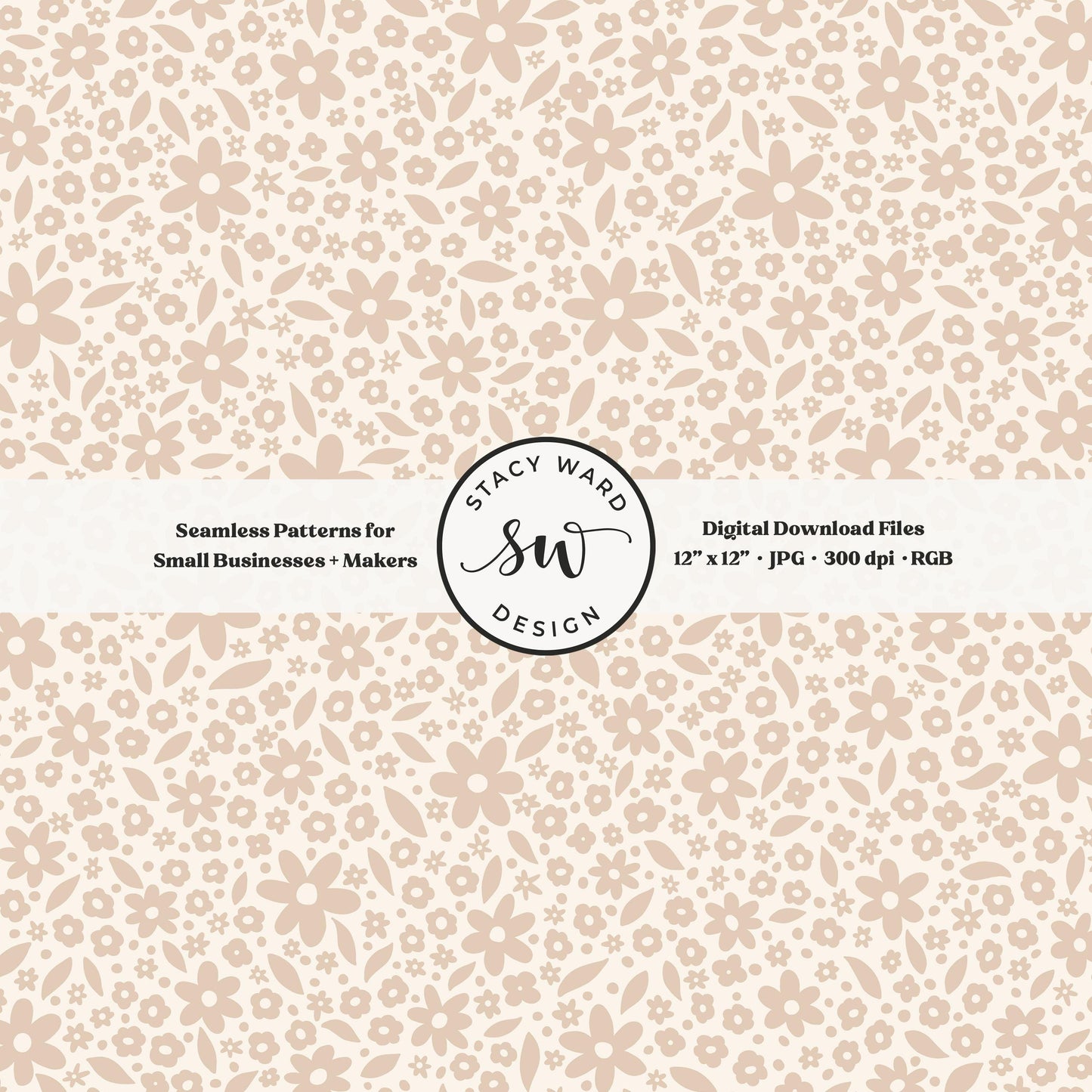 Hand drawn ditsy floral seamless pattern in earth tone neutral tan on cream nostalgic cottagecore small dainty flowers