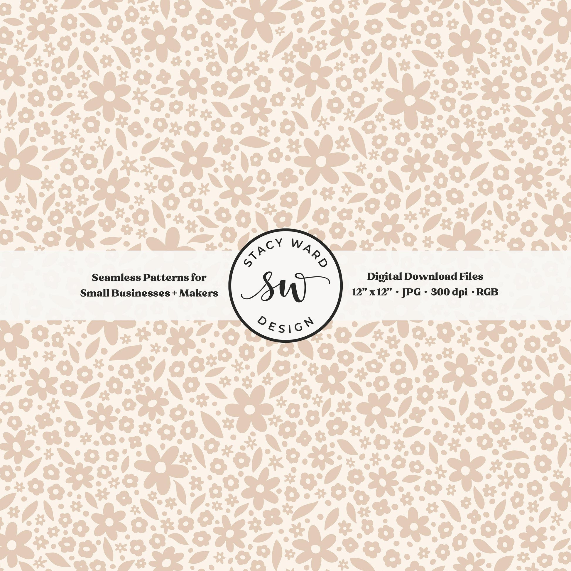 Hand drawn ditsy floral seamless pattern in earth tone neutral tan on cream nostalgic cottagecore small dainty flowers