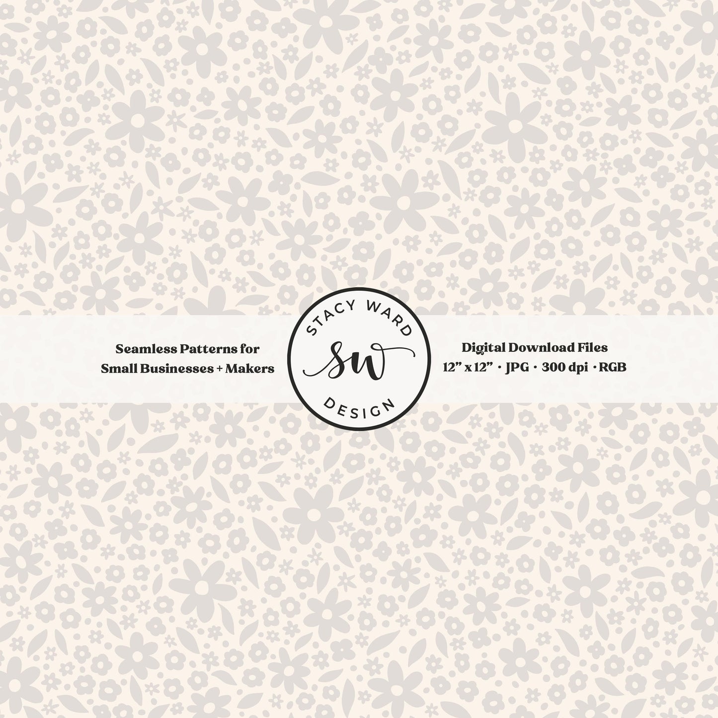 Hand drawn ditsy floral seamless pattern in soft pale greige on cream cozy cottagecore small dainty flowers