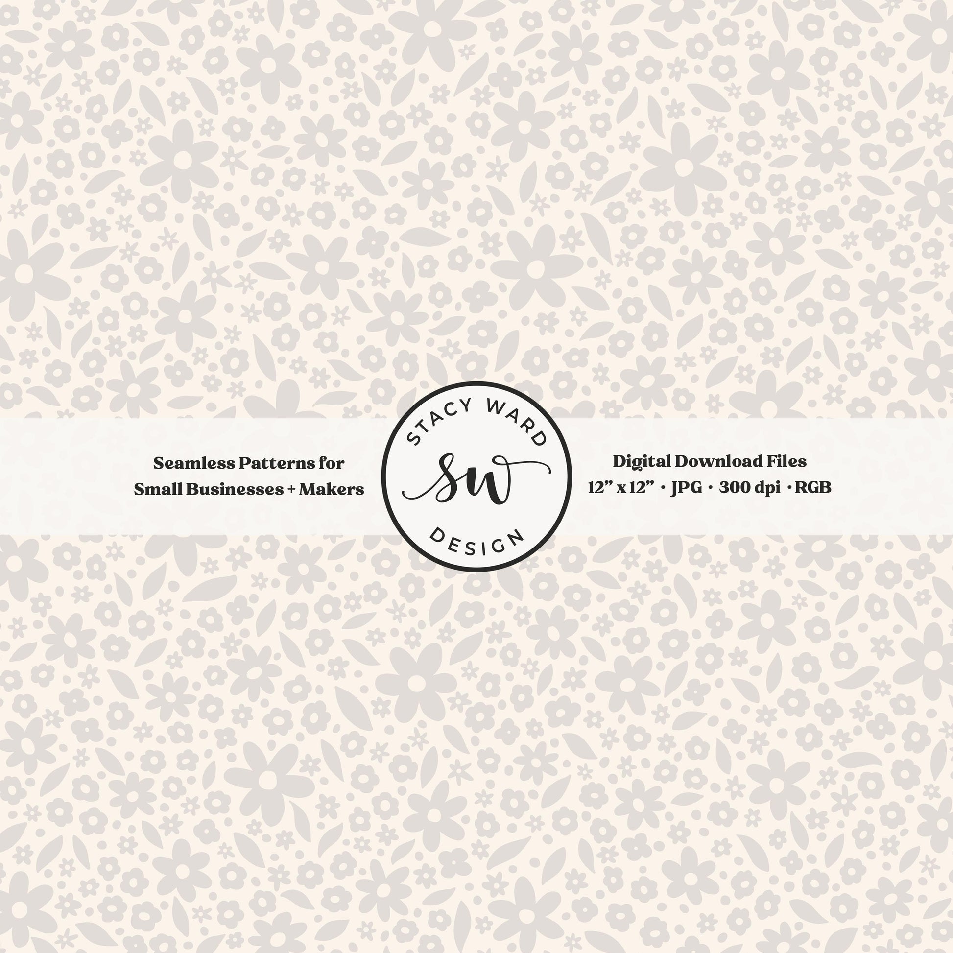 Hand drawn ditsy floral seamless pattern in soft pale greige on cream cozy cottagecore small dainty flowers