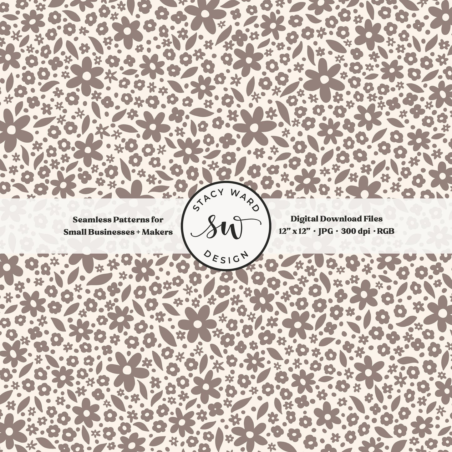 Hand drawn ditsy floral seamless pattern in grayish brown taupe beige on cream vintage cottagecore small dainty flowers