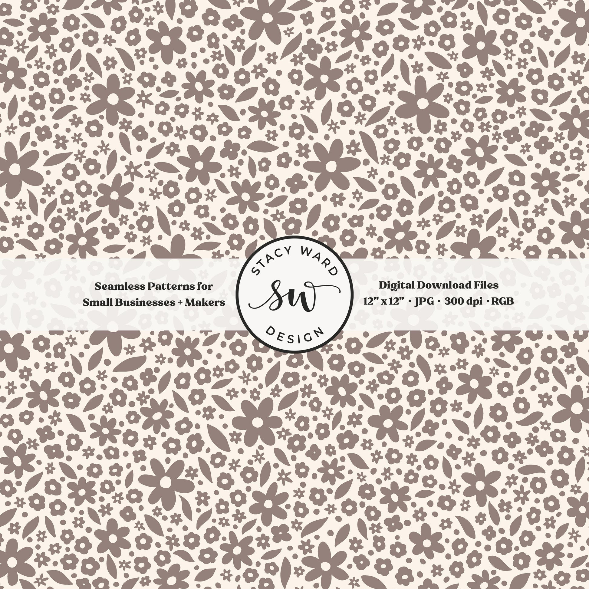 Hand drawn ditsy floral seamless pattern in grayish brown taupe beige on cream vintage cottagecore small dainty flowers