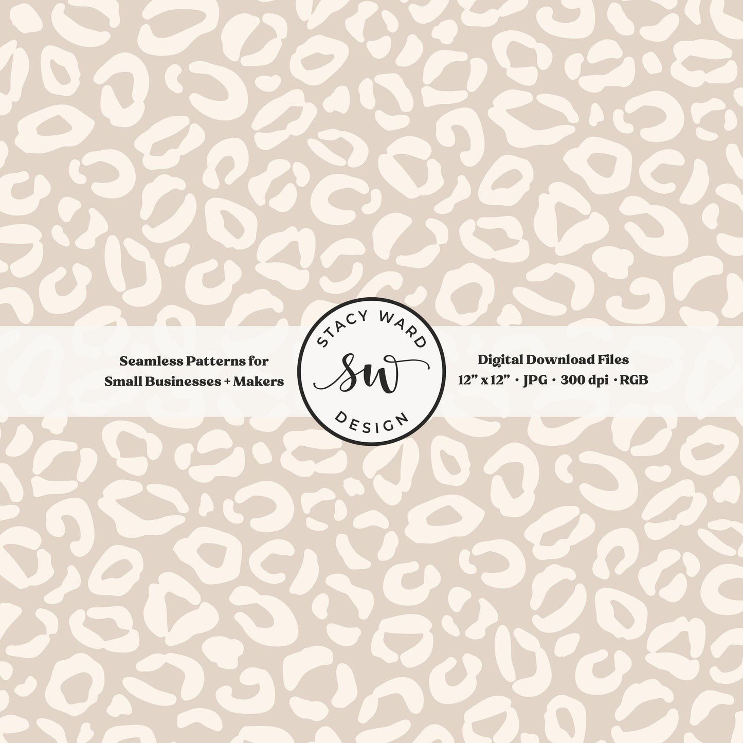 Cheetah print seamless fabric design for commercial use, off white ivory on muted soft brown, minimal boho leopard skin