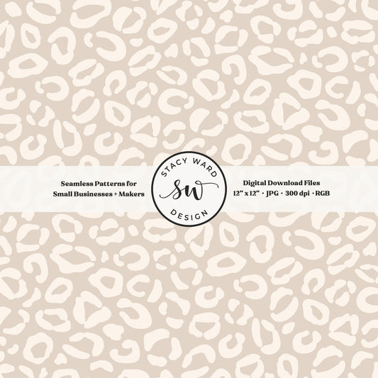 Cheetah print seamless fabric design for commercial use, off white ivory on muted soft brown, minimal boho leopard skin