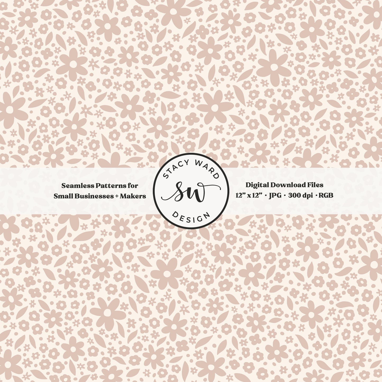 Hand drawn ditsy floral seamless pattern in soft muted dusty rose on cream cozy cottagecore small dainty flowers