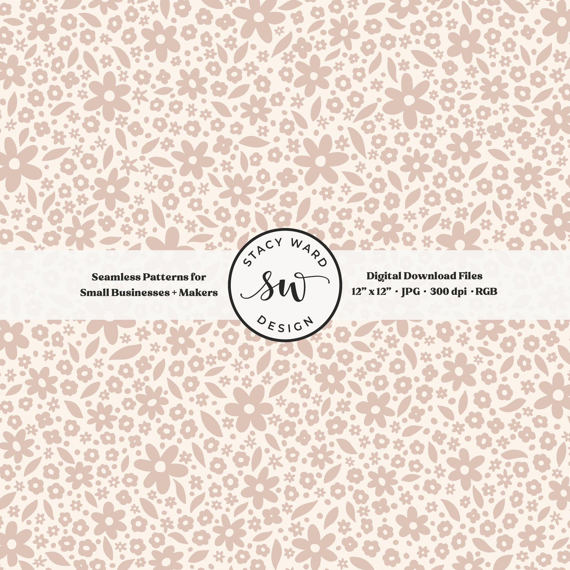 Hand drawn ditsy floral seamless pattern in soft muted dusty rose on cream cozy cottagecore small dainty flowers