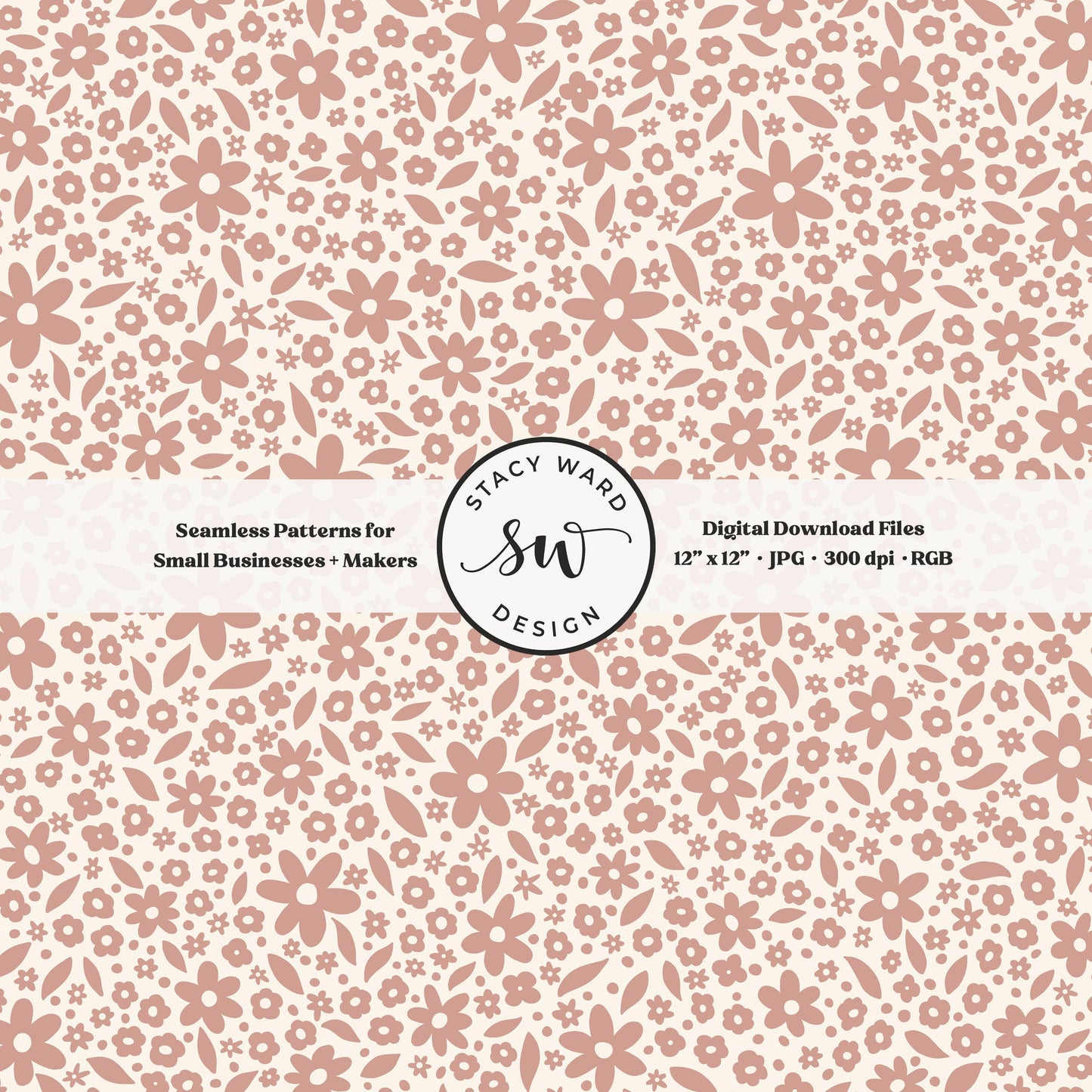 Hand drawn ditsy floral seamless pattern in muted dusky pink on cream whimsical cottagecore small dainty flowers