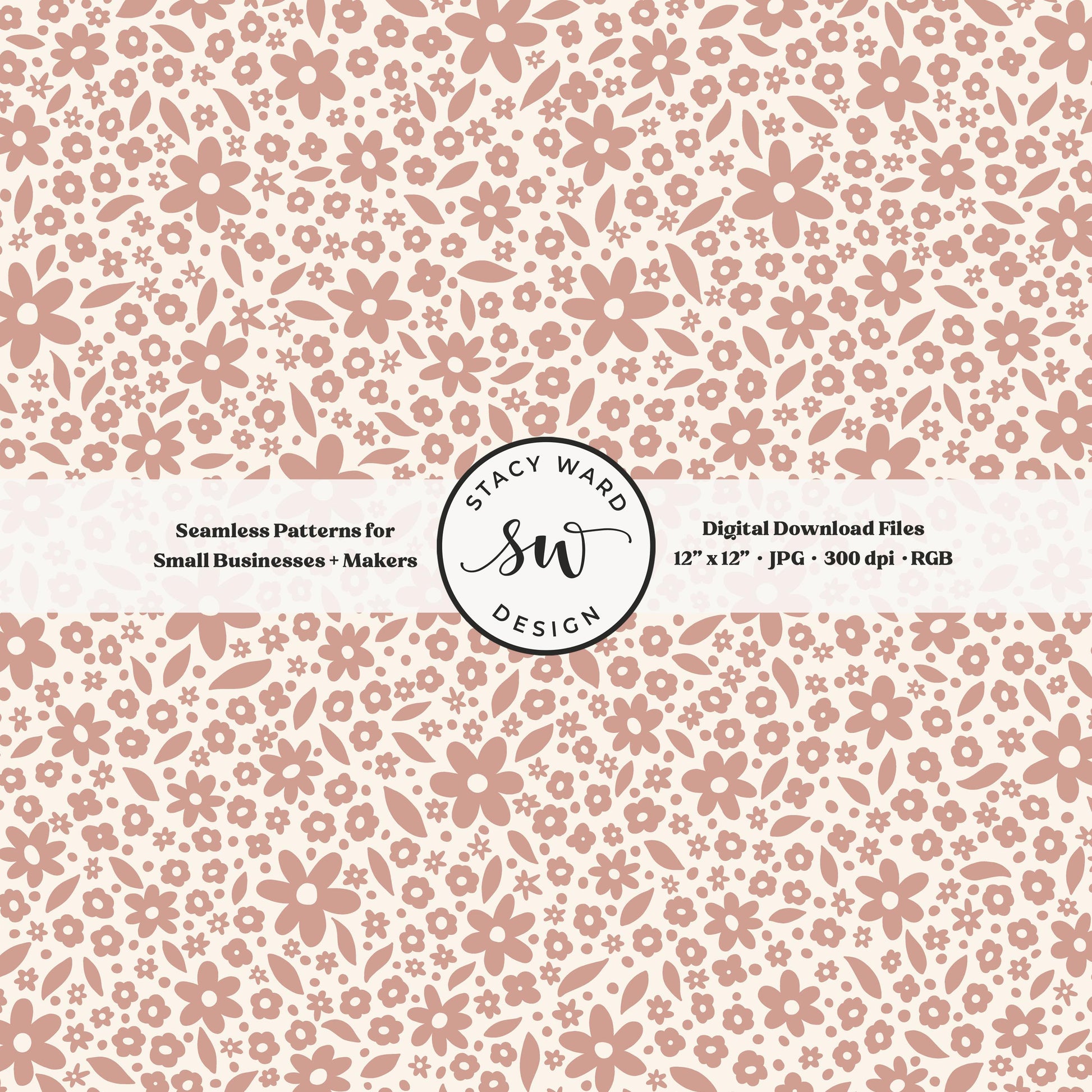 Hand drawn ditsy floral seamless pattern in muted dusky pink on cream whimsical cottagecore small dainty flowers