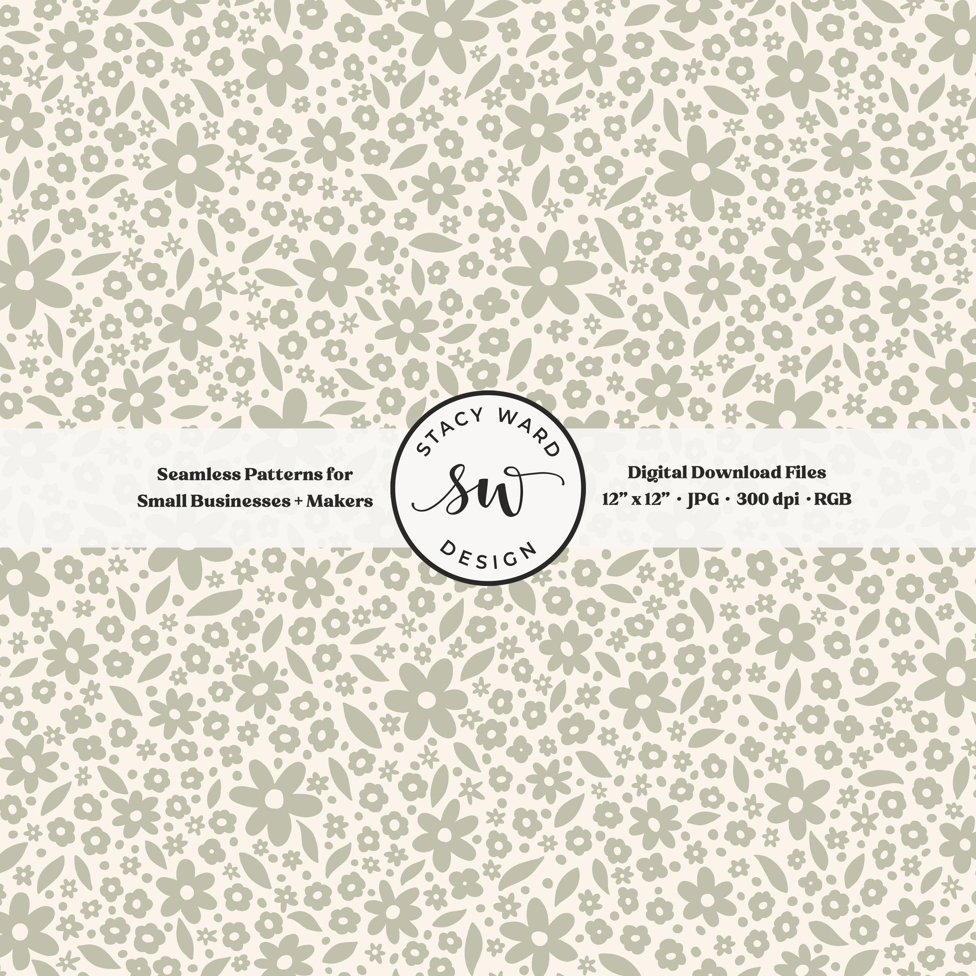 Hand drawn ditsy floral seamless pattern in soft dusty sage on cream whimsical cottagecore small dainty flowers
