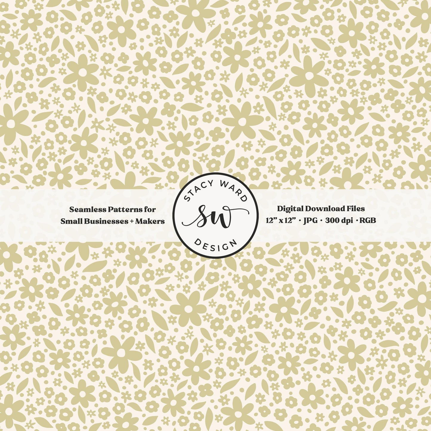 Hand drawn ditsy floral seamless pattern in earth tone yellowish green on cream cozy cottagecore small dainty flowers