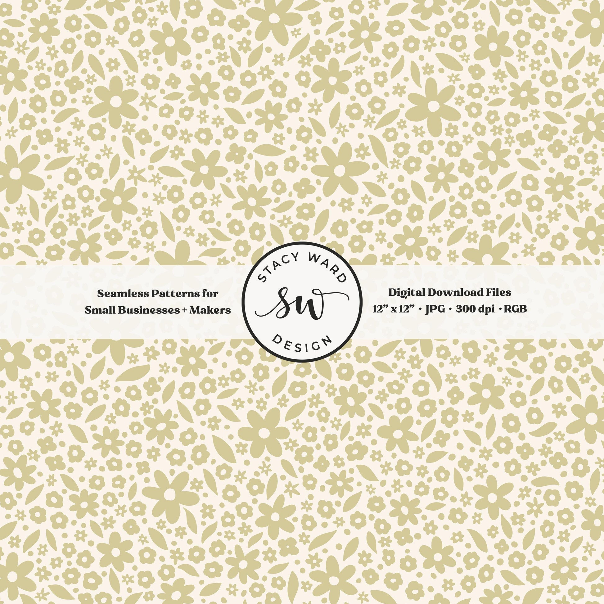 Hand drawn ditsy floral seamless pattern in earth tone yellowish green on cream cozy cottagecore small dainty flowers