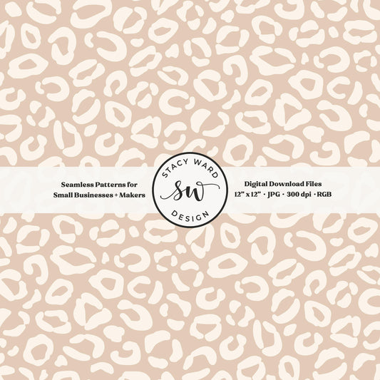 Cheetah print seamless fabric design for commercial use, off white ivory on earth tone neutral tan, minimal boho leopard skin