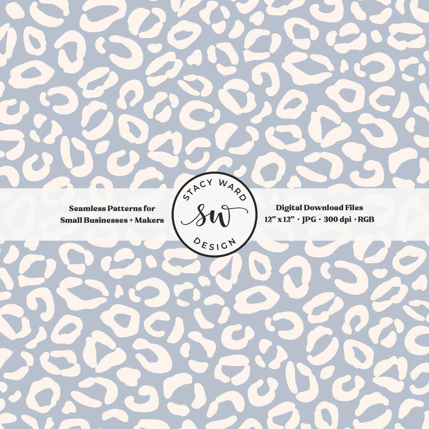 Cheetah print seamless fabric design for commercial use, off white ivory on preppy coastal blue, minimal grandmillennial leopard skin