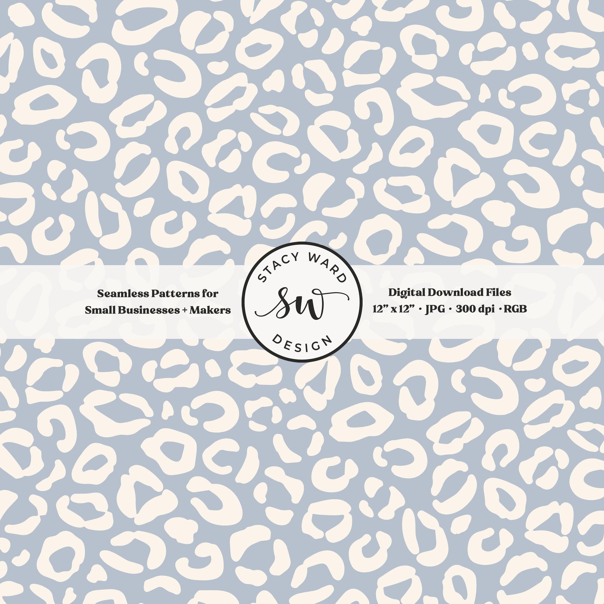Cheetah print seamless fabric design for commercial use, off white ivory on preppy coastal blue, minimal grandmillennial leopard skin