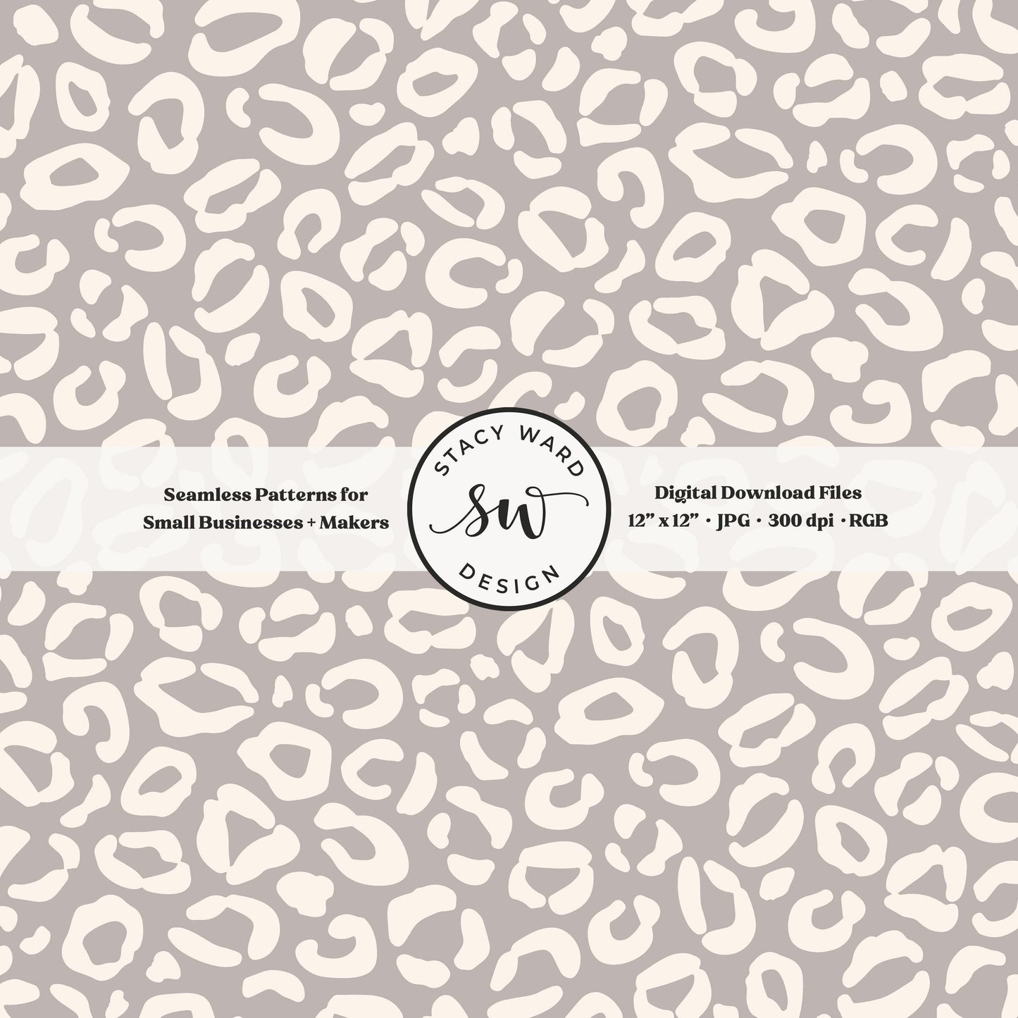 Cheetah print seamless fabric design for commercial use, off white ivory on neutral grayish brown, traditional minimal leopard skin