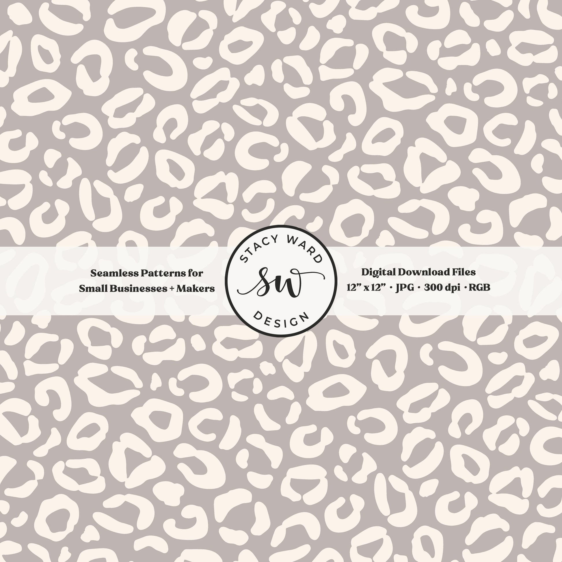 Cheetah print seamless fabric design for commercial use, off white ivory on neutral grayish brown, traditional minimal leopard skin