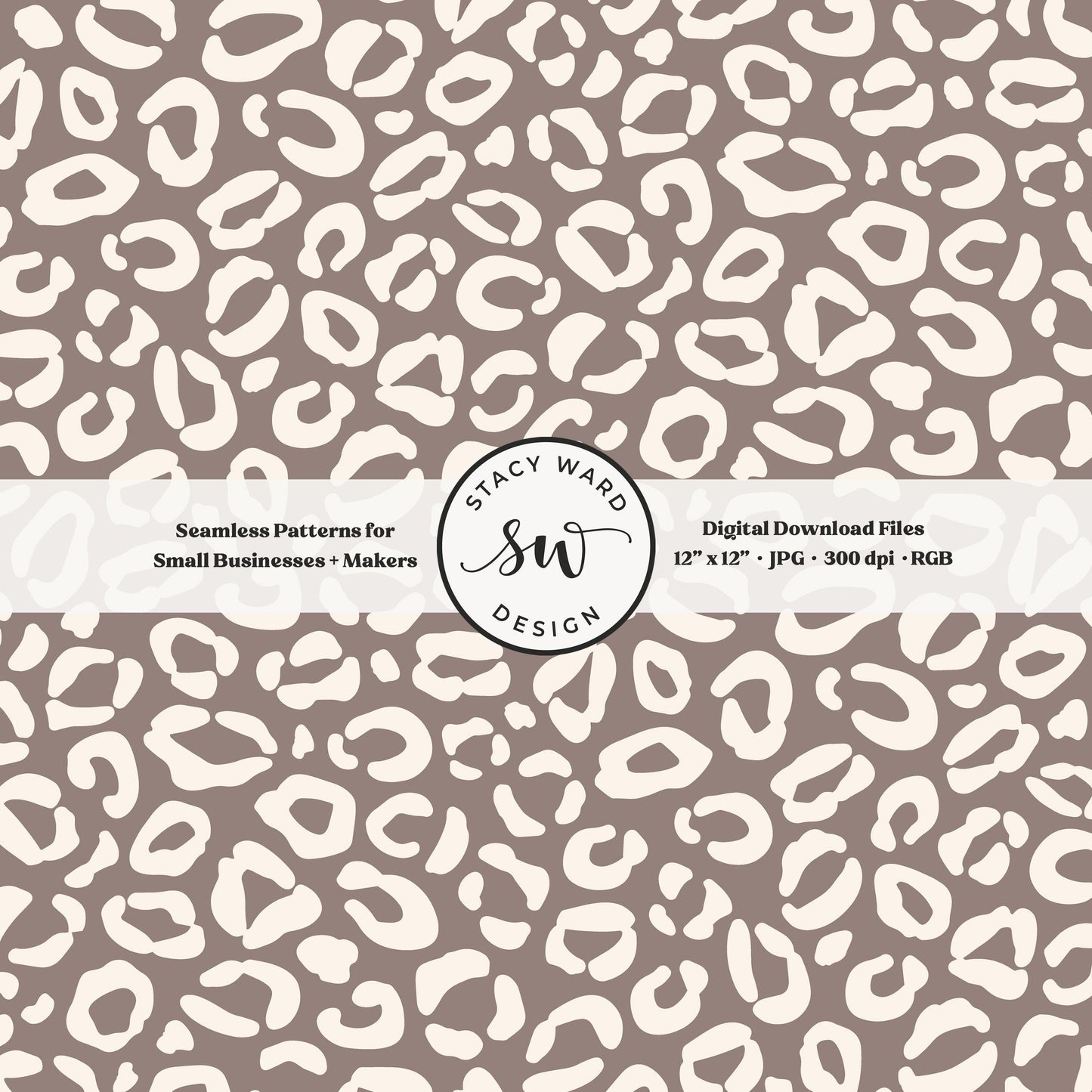 Cheetah print seamless fabric design for commercial use, off white ivory on grayish brown taupe beige, traditional minimal leopard skin