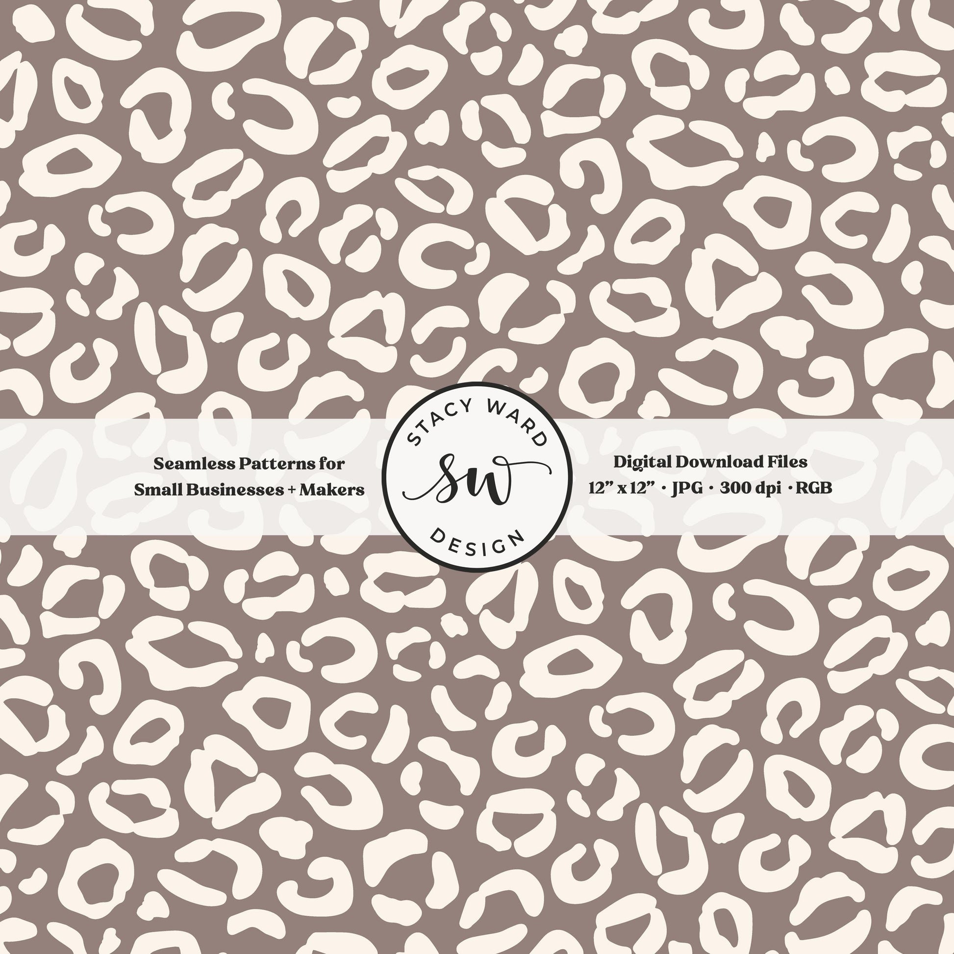 Cheetah print seamless fabric design for commercial use, off white ivory on grayish brown taupe beige, traditional minimal leopard skin