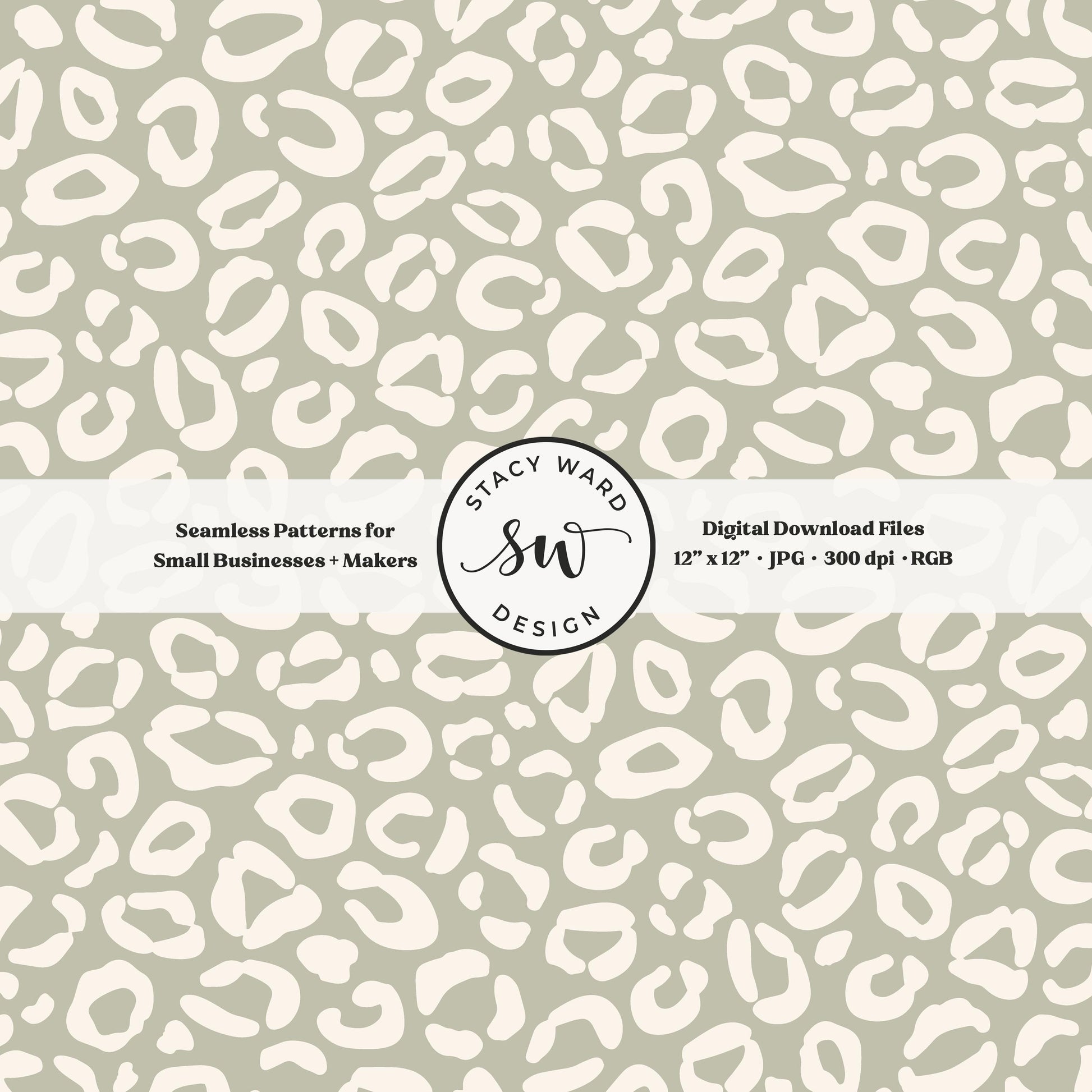 Cheetah print seamless fabric design for commercial use, off white ivory on soft dusty sage, modern minimal leopard skin