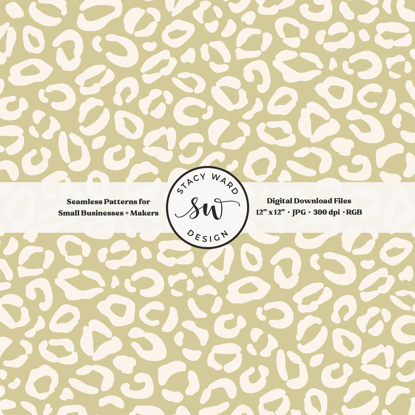 Cheetah print seamless fabric design for commercial use, off white ivory on earth tone yellowish green, vintage boho leopard skin