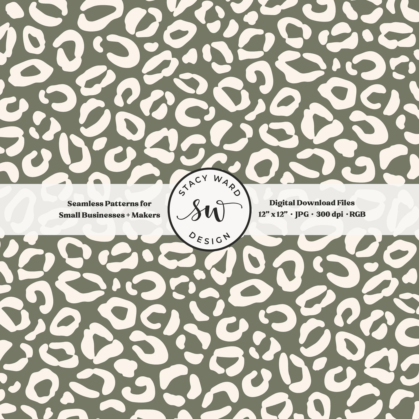 Cheetah print seamless fabric design for commercial use, off white ivory on earth tone camouflage green, retro modern cottage leopard skin