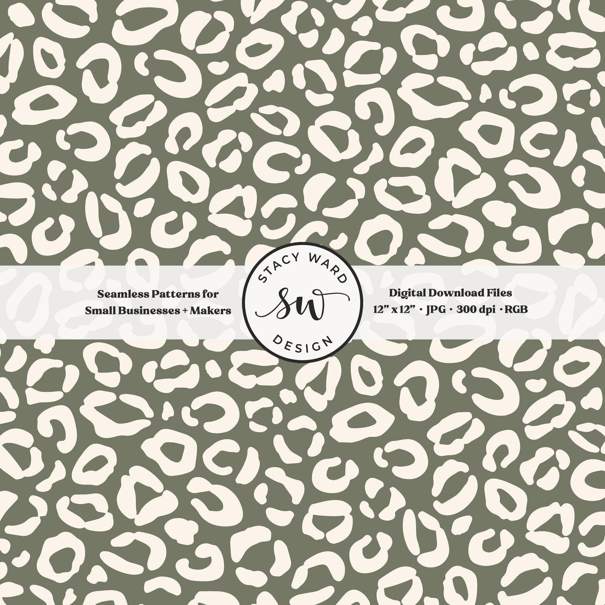 Cheetah print seamless fabric design for commercial use, off white ivory on earth tone camouflage green, retro modern cottage leopard skin