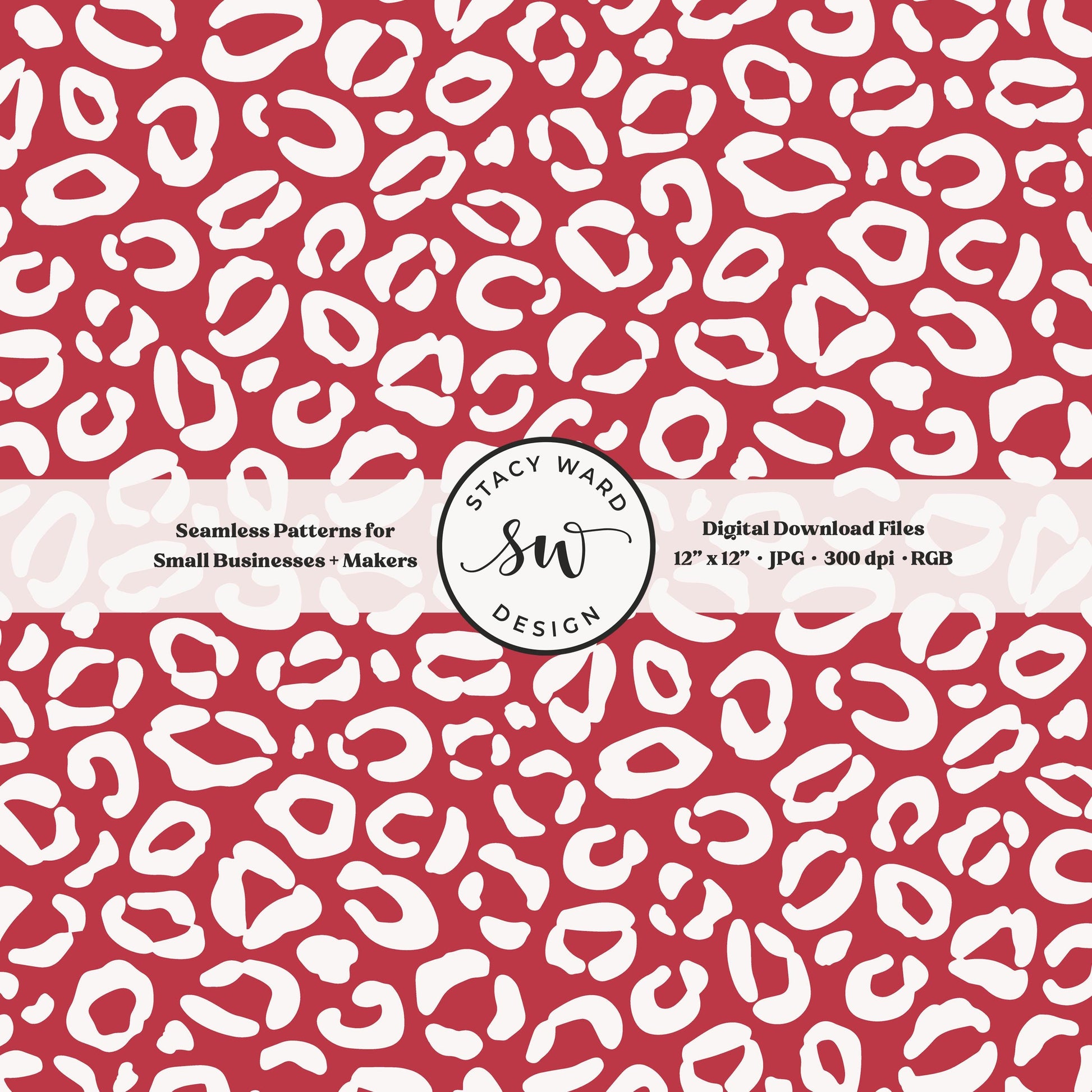 Cheetah print seamless fabric design for commercial use, off white on summer watermelon red, whimsical preppy leopard skin