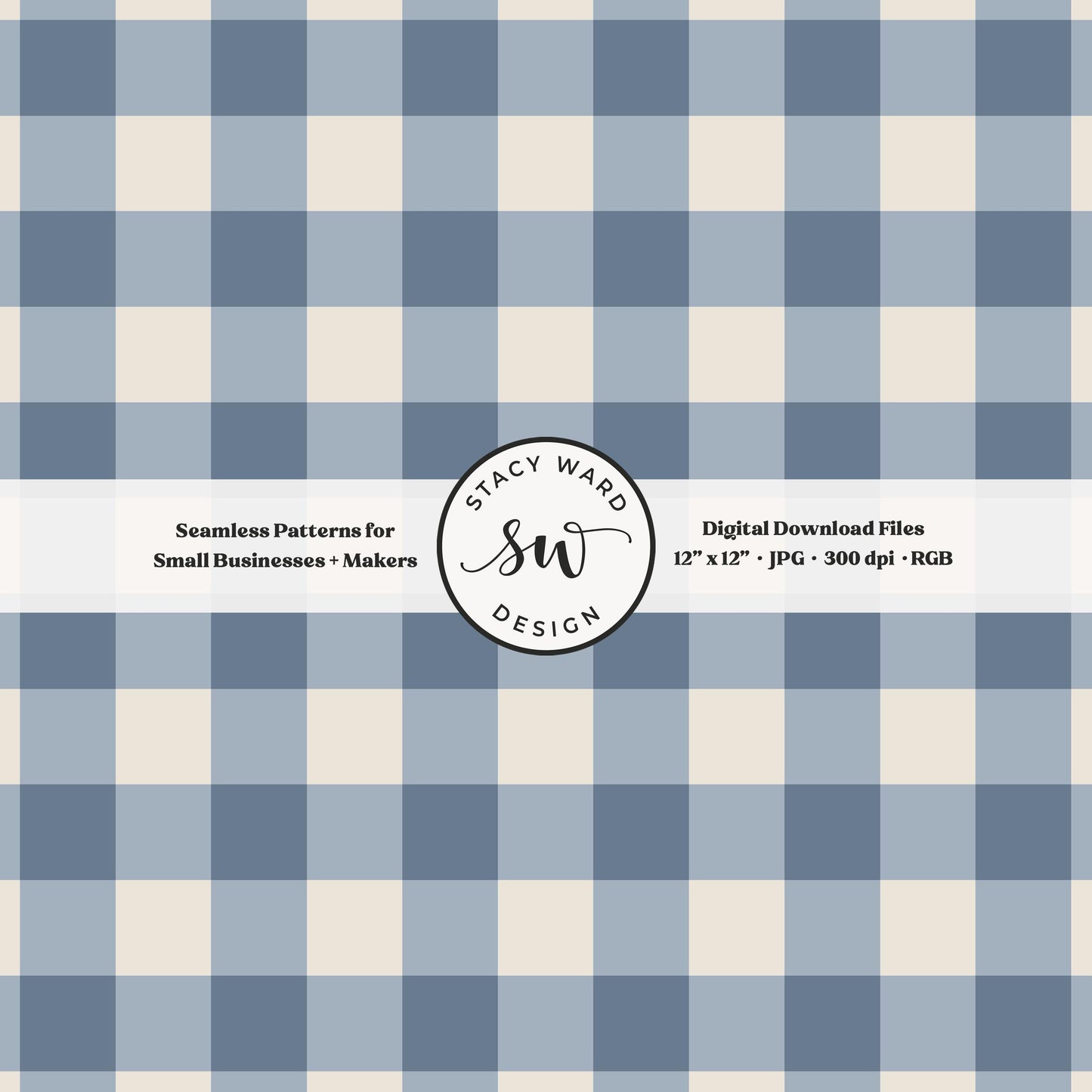 Traditional gingham seamless pattern in dusty light steel blue and off white modern coastal clean lines