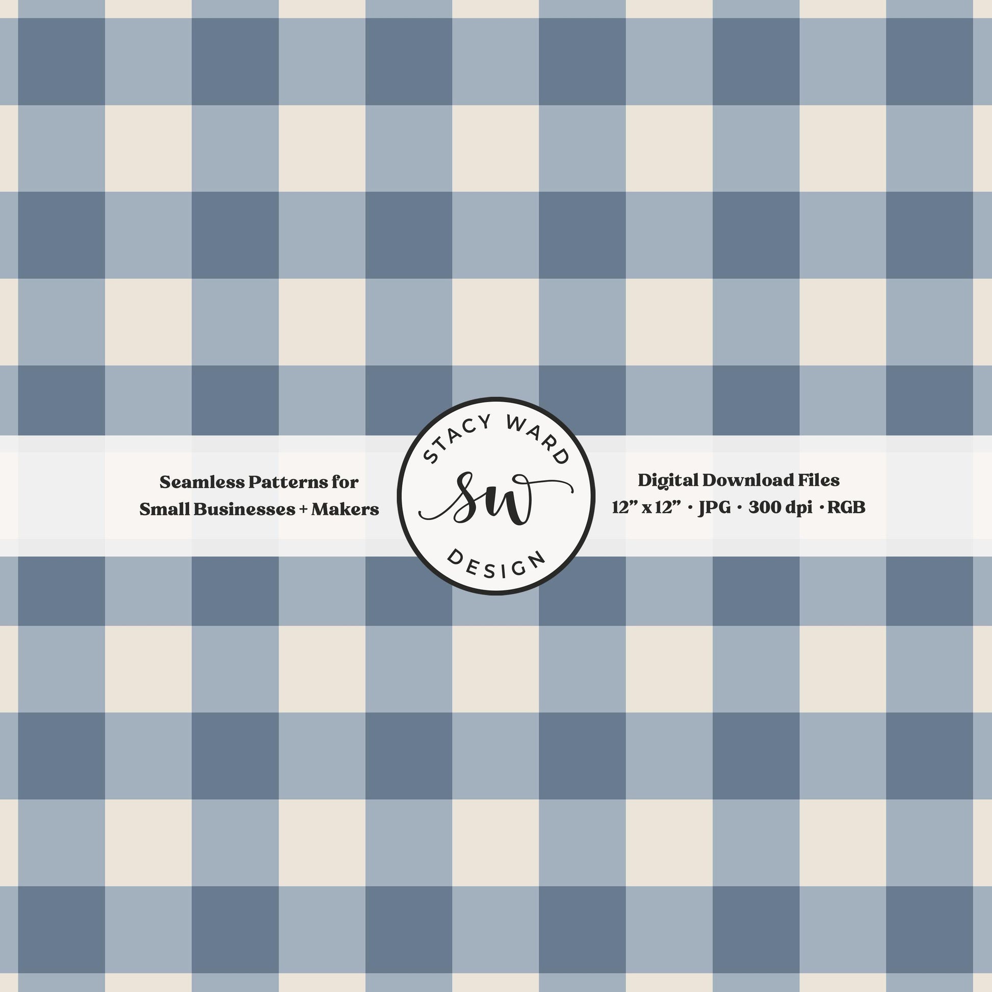 Traditional gingham seamless pattern in dusty light steel blue and off white modern coastal clean lines