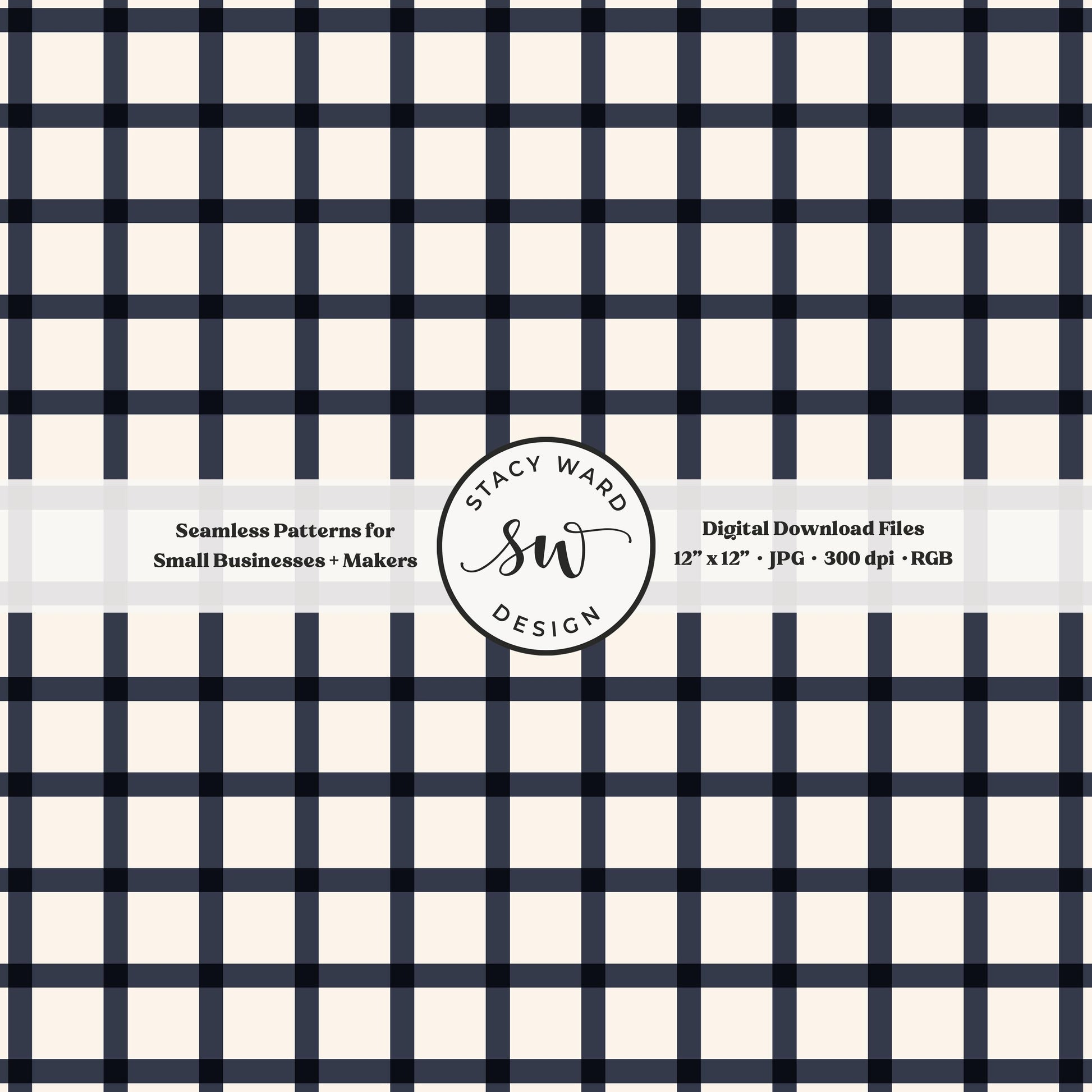 French windowpane gingham pattern in deep indigo blue and off white cozy nautical tailored charm