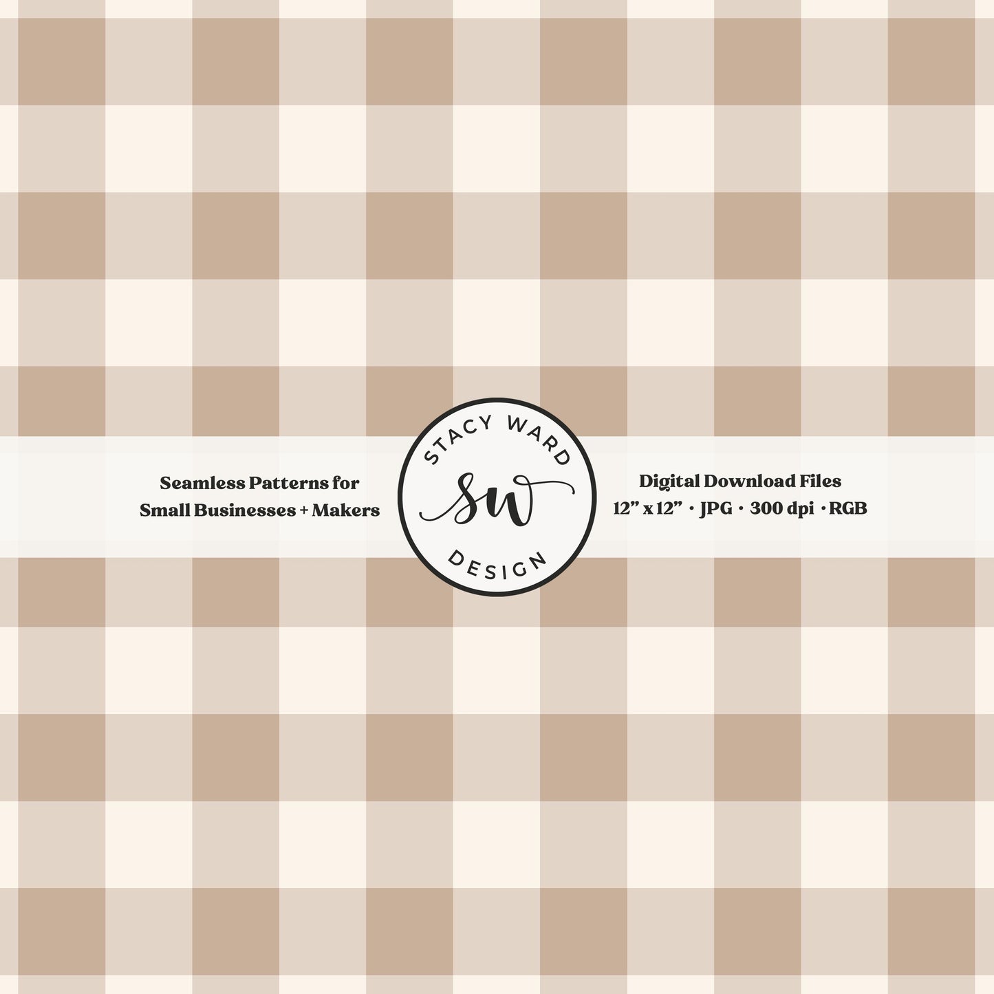 Traditional gingham seamless pattern in muted soft brown and cream classic grandmillennial plaid